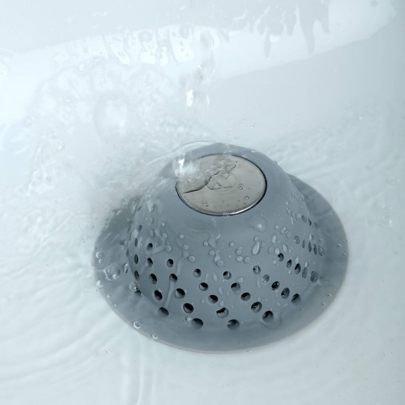 Seal Tight Silicone and Stainless Steel Dome Drain Hair Catcher Gray - Slipx Solutions