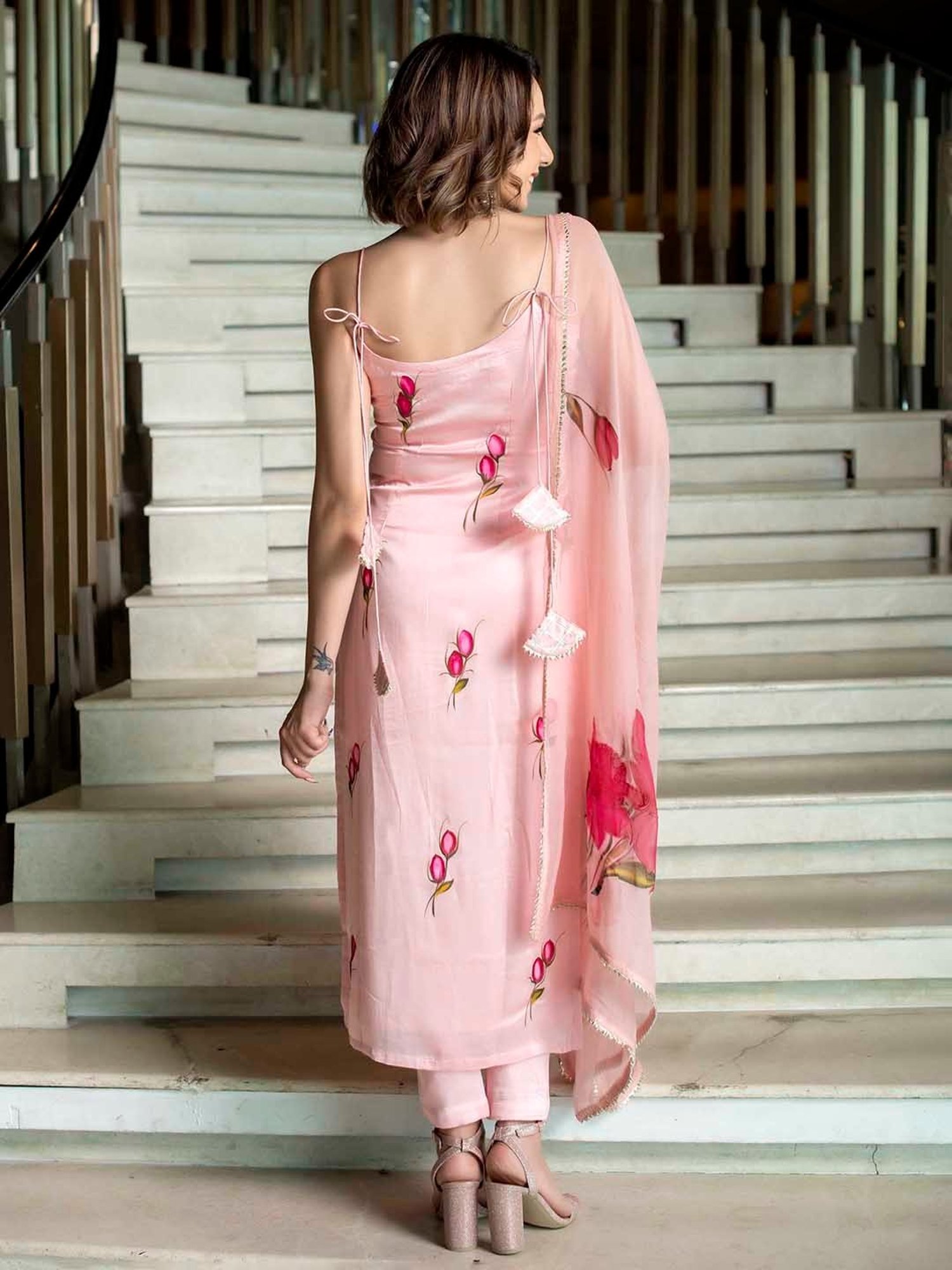 AACHHO Peach Rose Hand Painted Suit Set