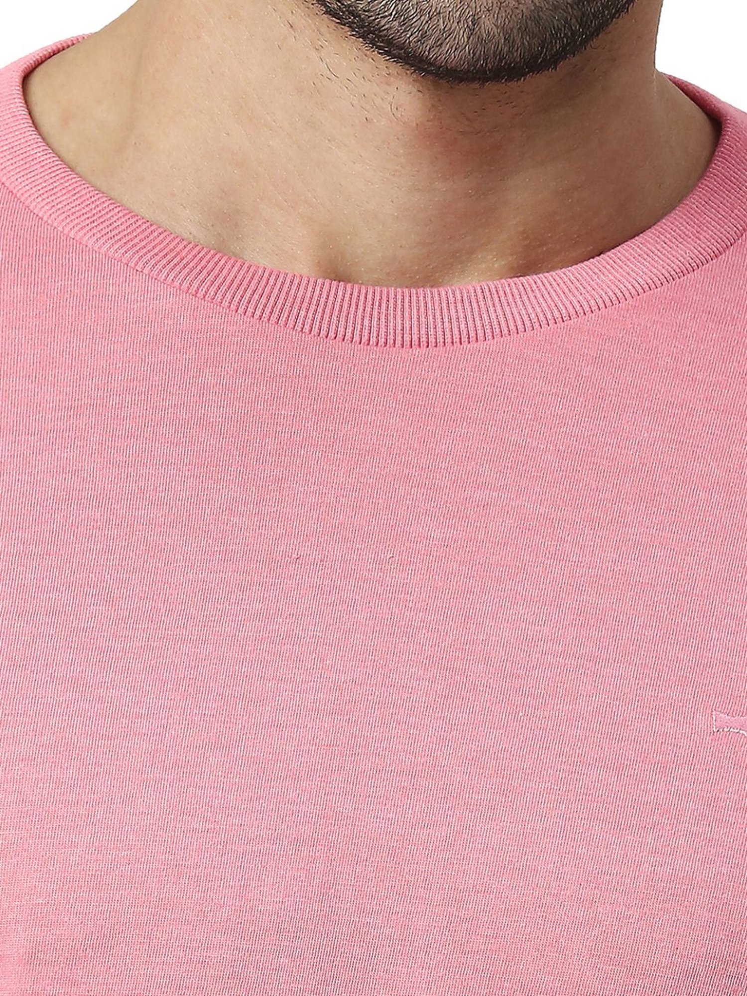 Basics Pink Slim Fit Printed T-Shirt