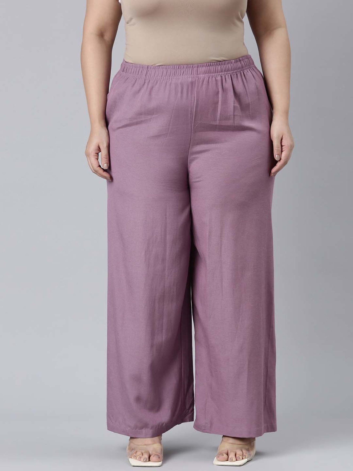 Go Colors! Lilac Linen Relaxed Fit Palazzos