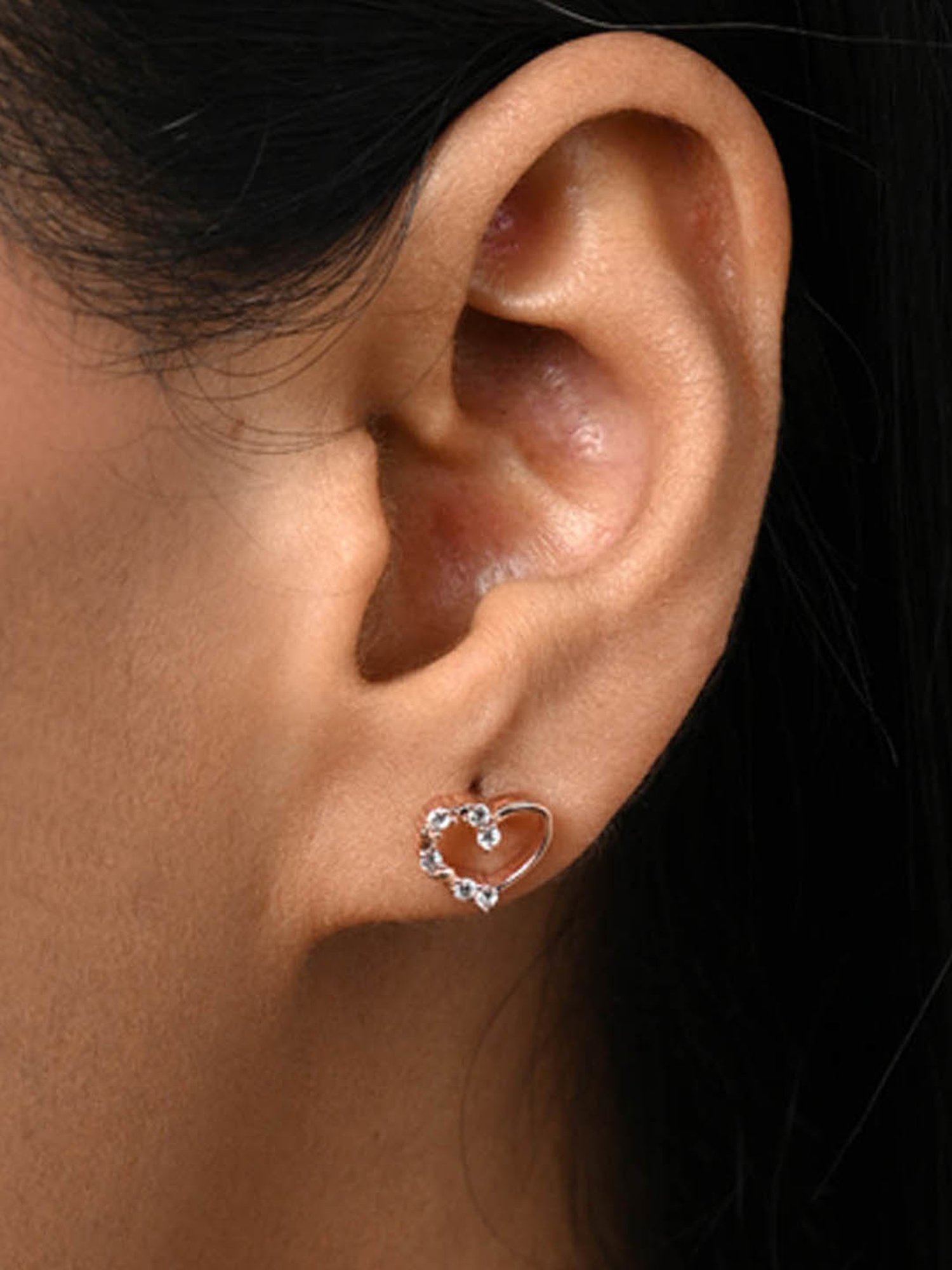 Clara 925 Silver Rose Gold Plated Swiss Zirconia Valentine Heart Stud Earrings Gift for Women