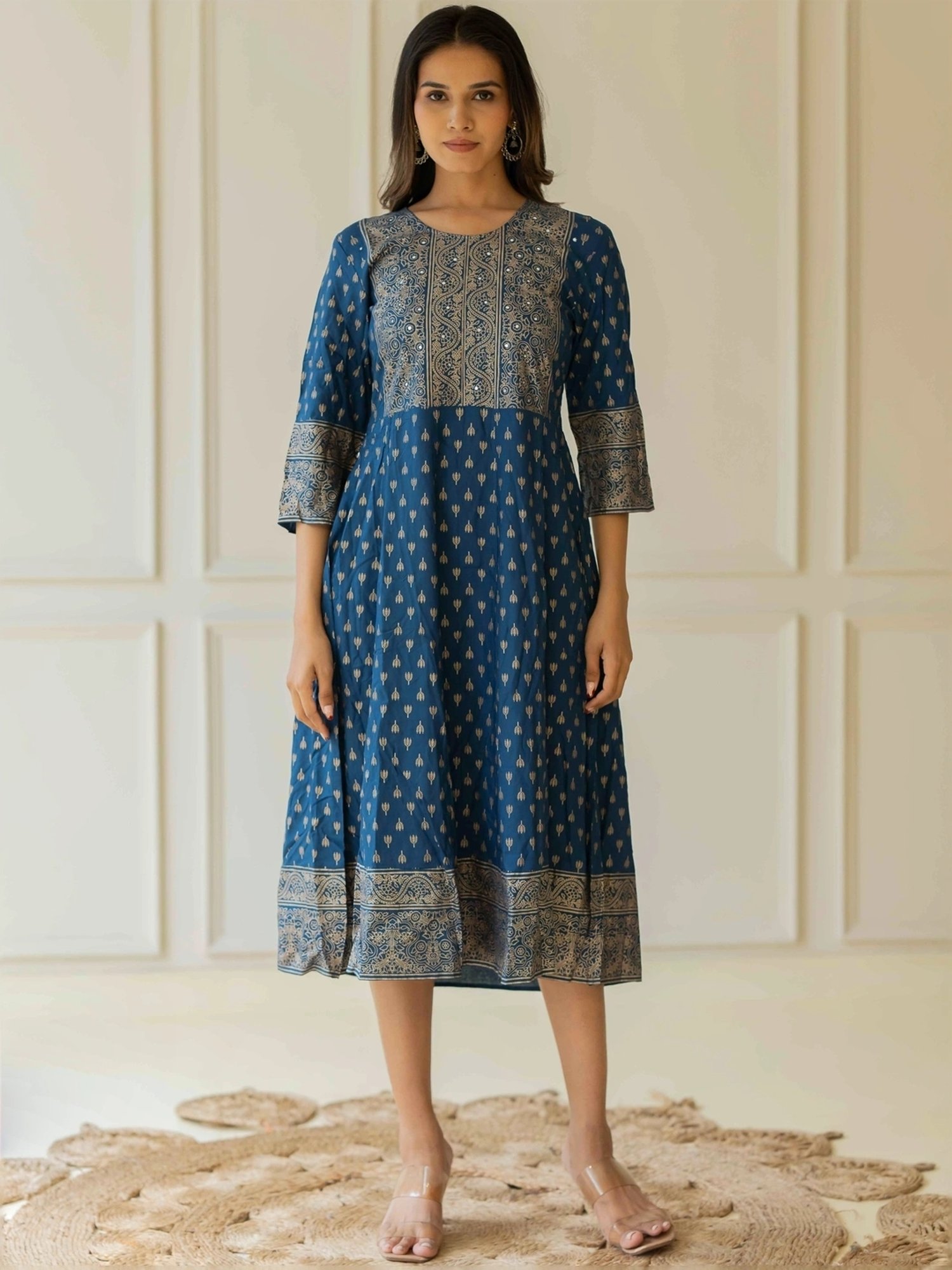 MIRCHI FASHION Blue Cotton Printed A-Line Dress