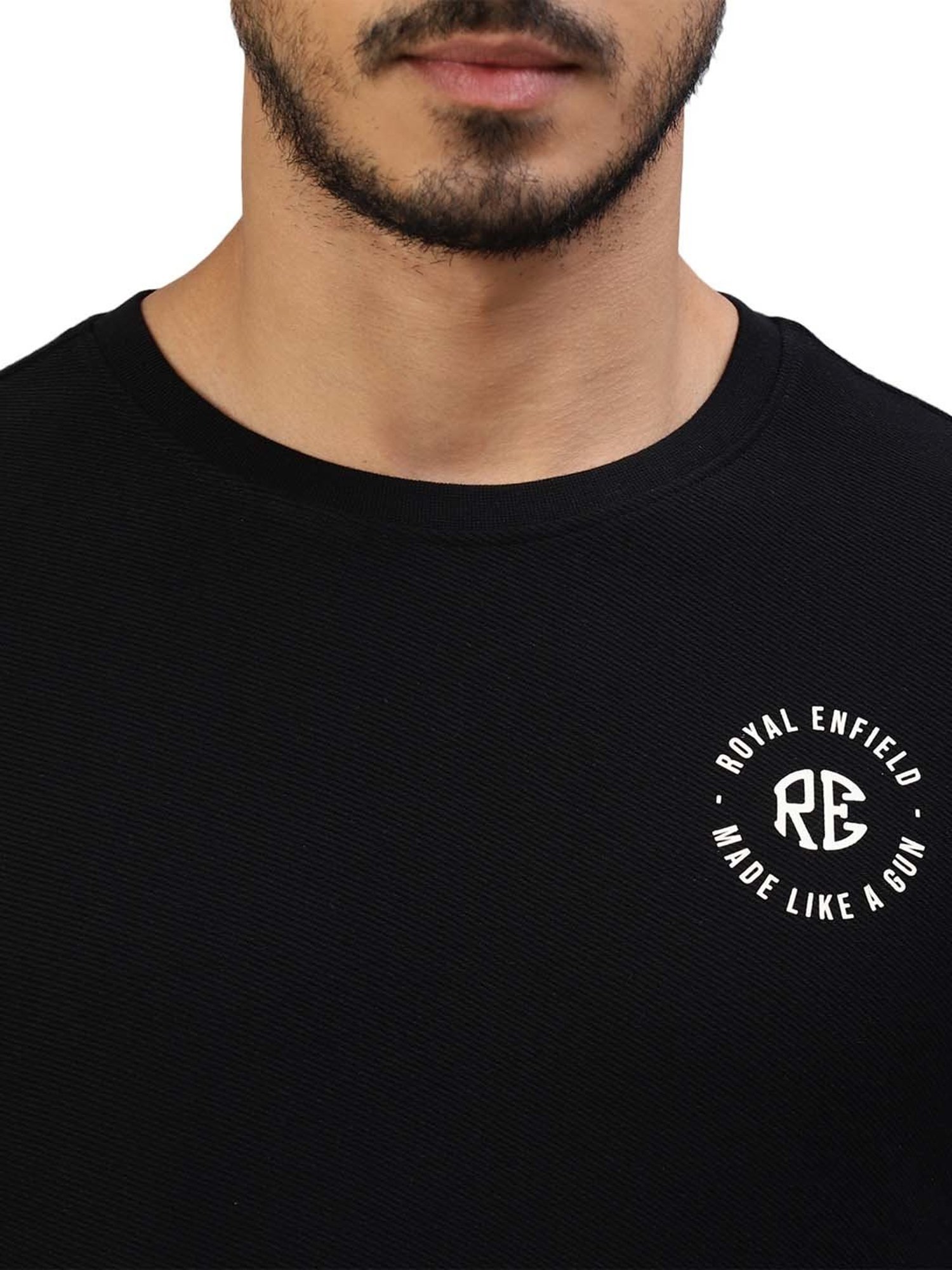 Royal Enfield MLG Classic Black Regular Fit Logo Print Crew T-Shirt