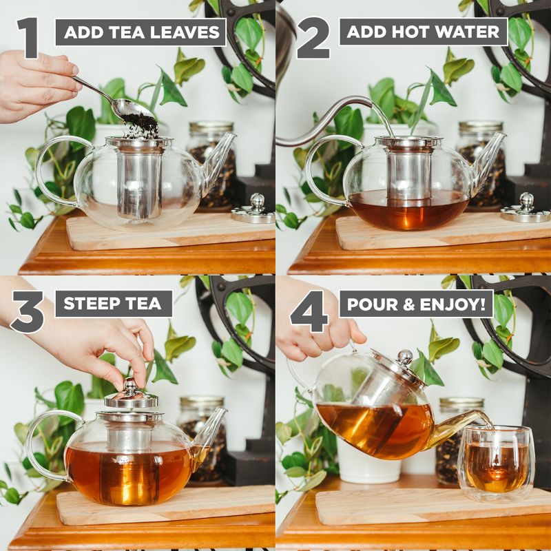 GROSCHE JOLIETTE Hand Blown Glass Teapot with Stainless Steel Infuser, 42 fl oz. Capacity