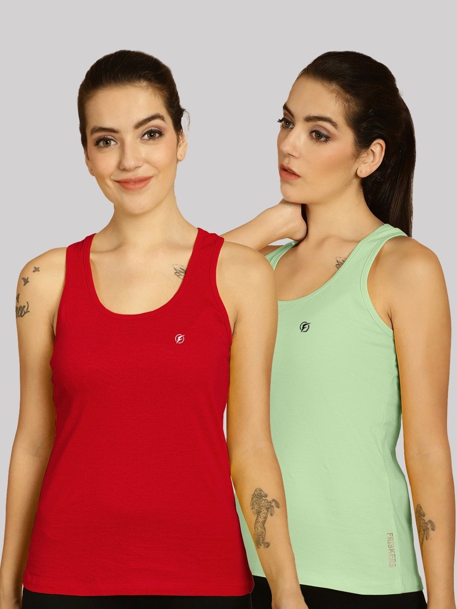 Friskers Red & Green Cotton Sports Tank Top - Pack Of 2