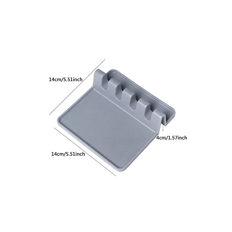 Kitchen Utensil Rest，BPA-Free Silicone Spoon Rest & 4 Slots Heat-Resistant Ladle Spoon Spatula Holder, Gray