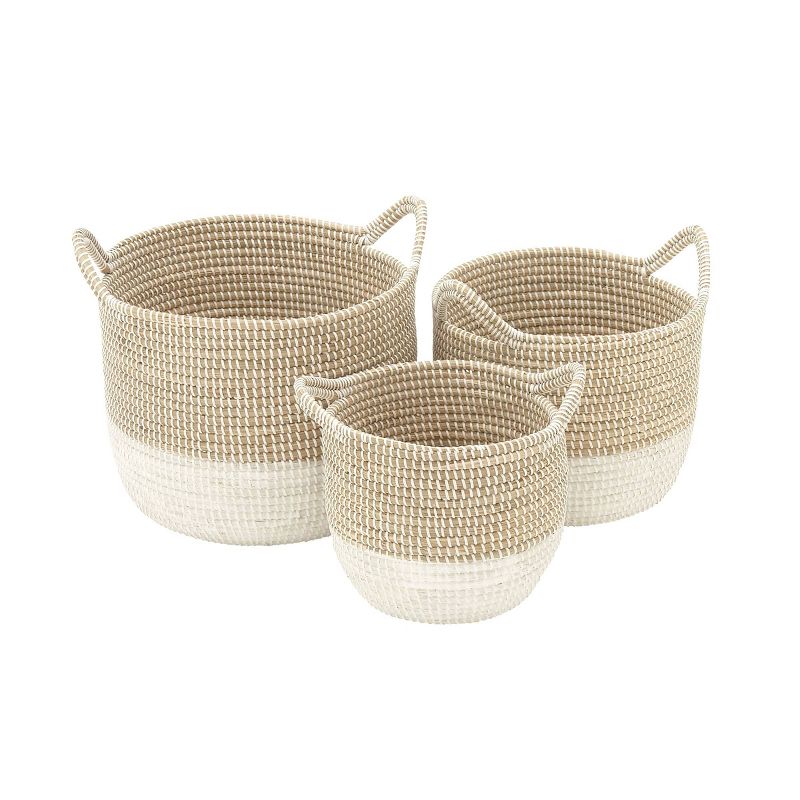 CosmoLiving by Cosmopolitan Set of 3 Contemporary Dried Plant Material Storage Baskets Brown