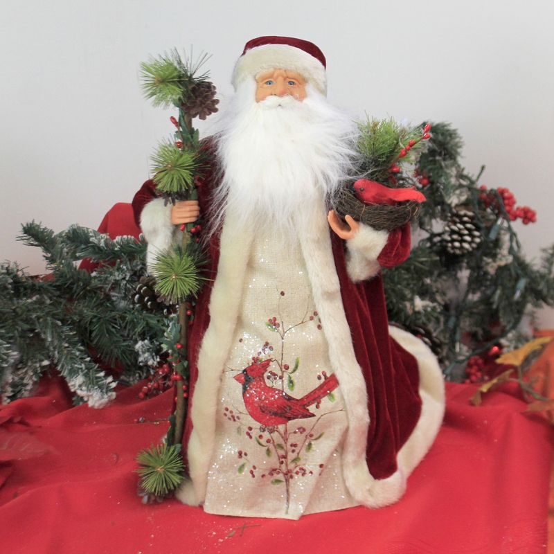 Tree Topper Finial 18.0" Santa Wtih Cardnial Tree Topper Birds Nest Staff  -  Tree Toppers