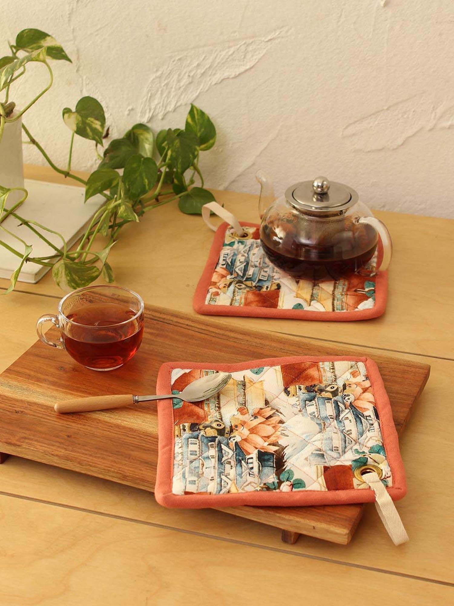 House This Hemis Gompa Pink Cotton Pot Holders - Set of 2