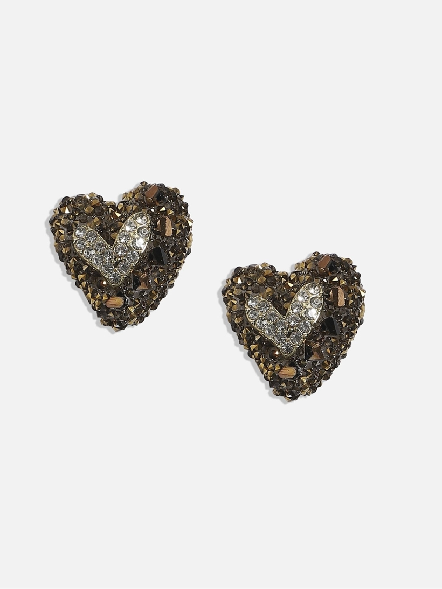 Sohi Women's HeartInHeart Stud Earrings  Antique Gold