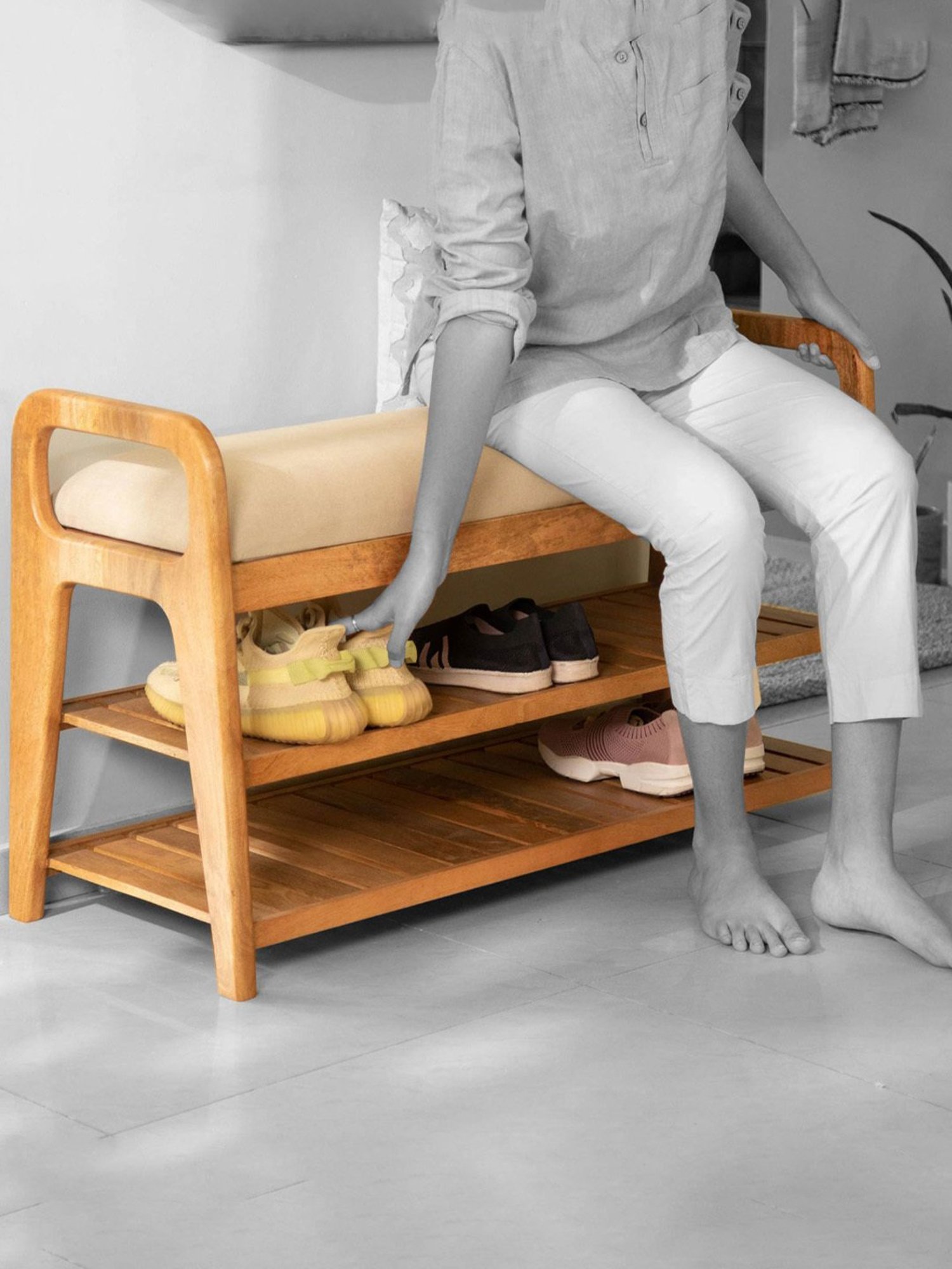 Chumbak Jodhpur Sailor Solid Blue Sheesham Wood Bench