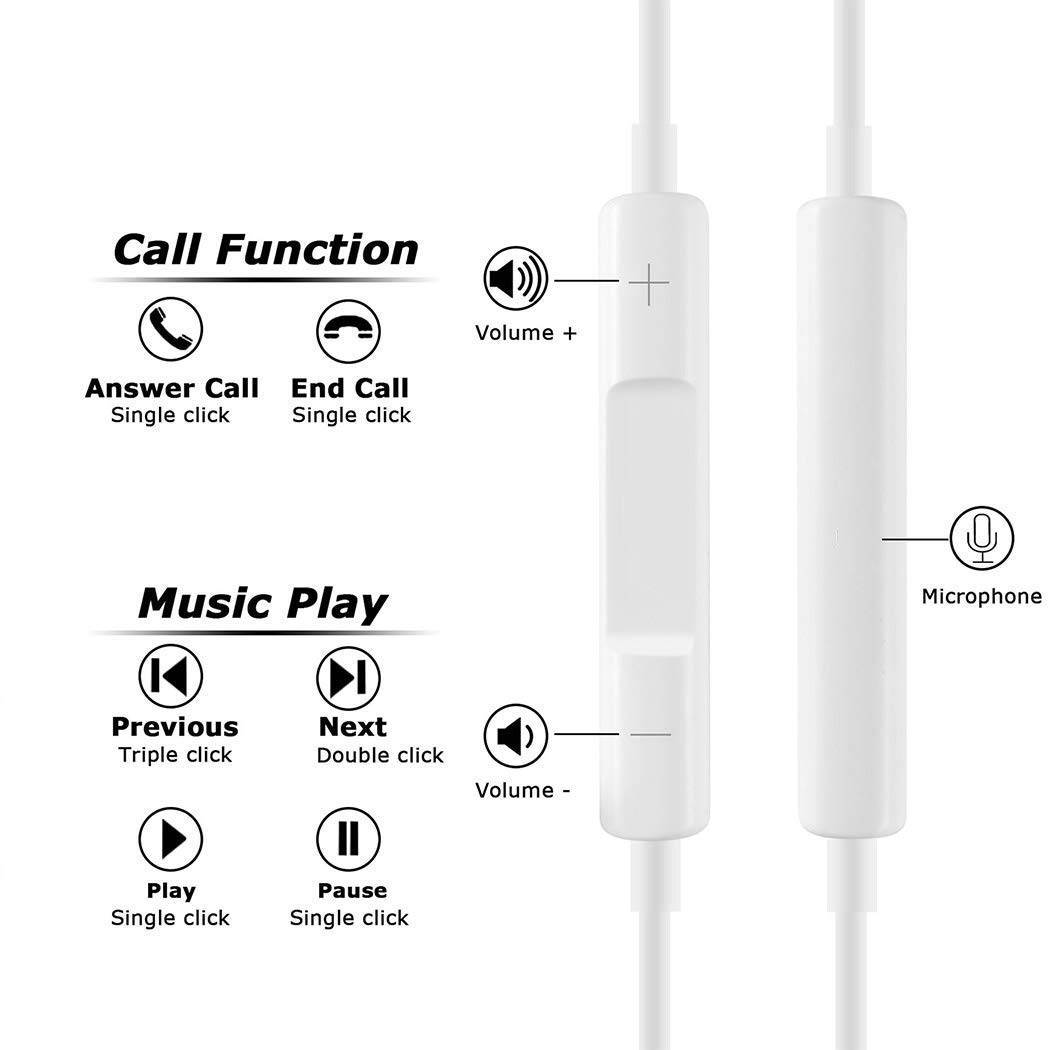 Lightning Earbuds Headphone Wired Earphones Headset with Microphone and Volume Control, Compatible with iPhone XS/XS Max/XR/X/8/8 Plus/7/7 Plus Plug and Play IOS 10/11/12 - White