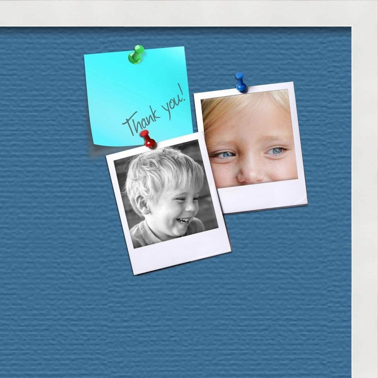 PinPix custom printed pin cork bulletin board made from canvas, Navy Pastel 24x20 Inches (Completed Size) and framed in Satin White Frame (PinPix-Group-89)