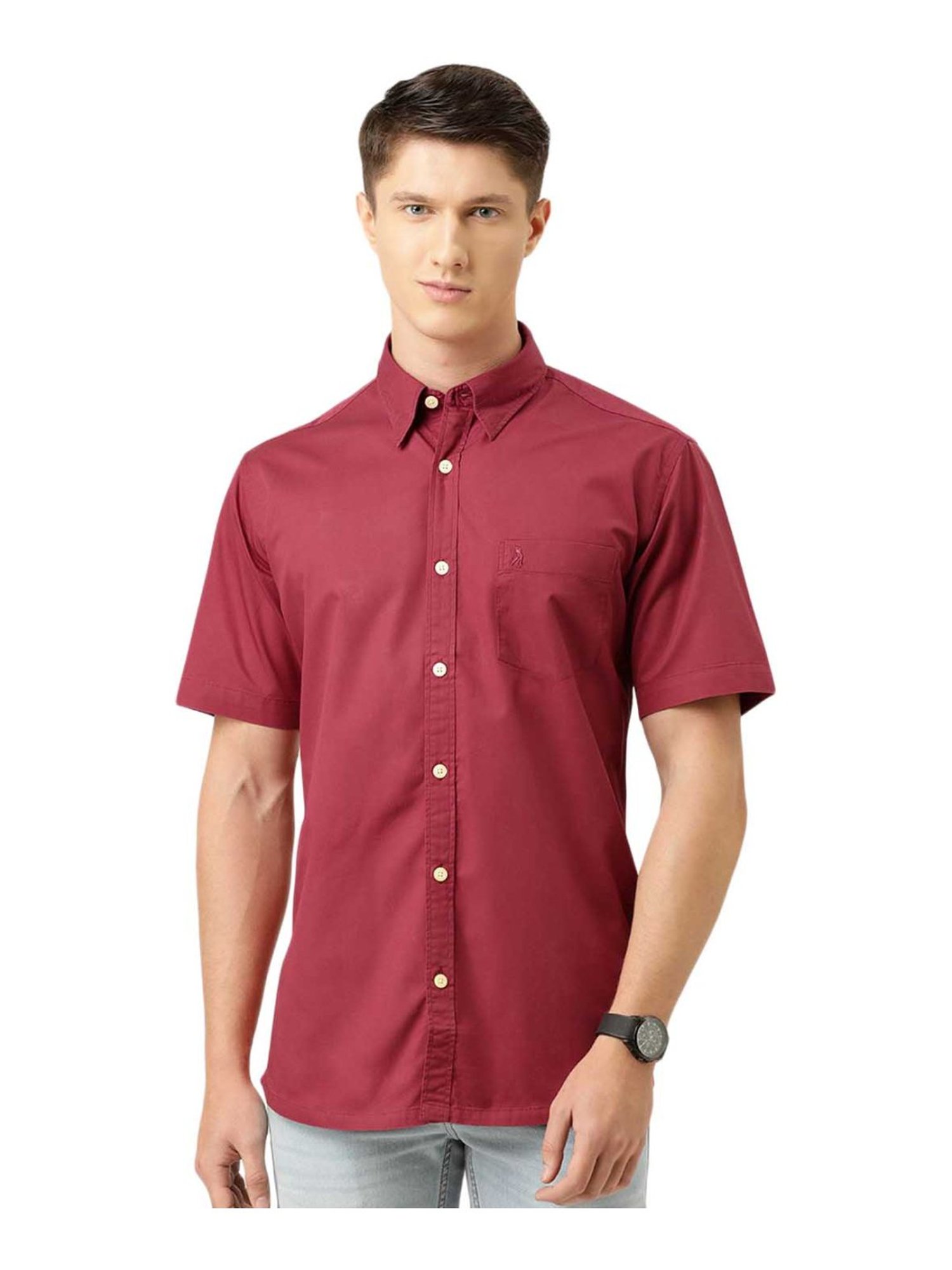 Burnt Umber Red Cotton Regular Fit Shirt