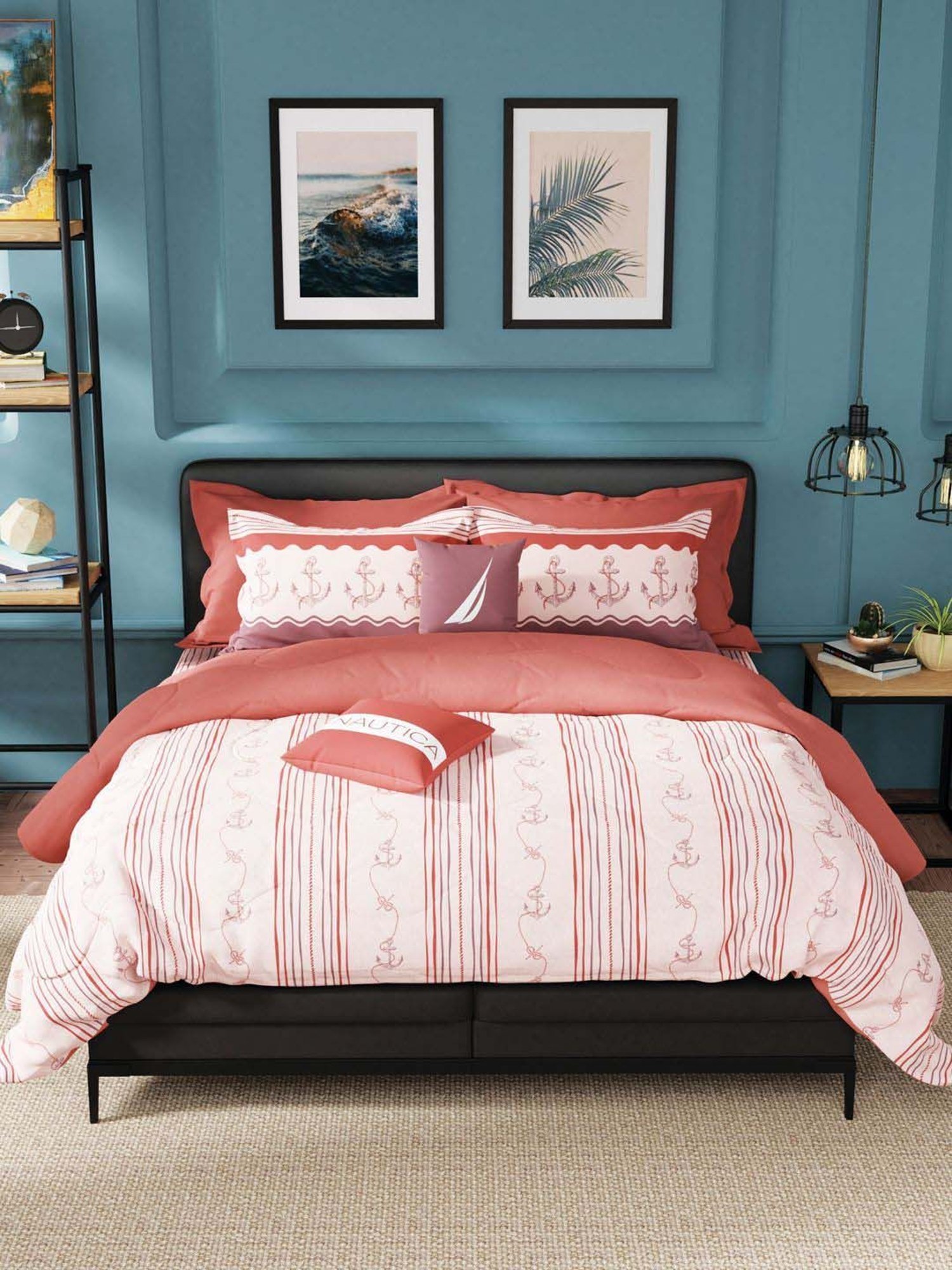 Nautica Fairwater Pink & Maroon 100% Cotton 160 TC King Bed Size With Pillow Covers