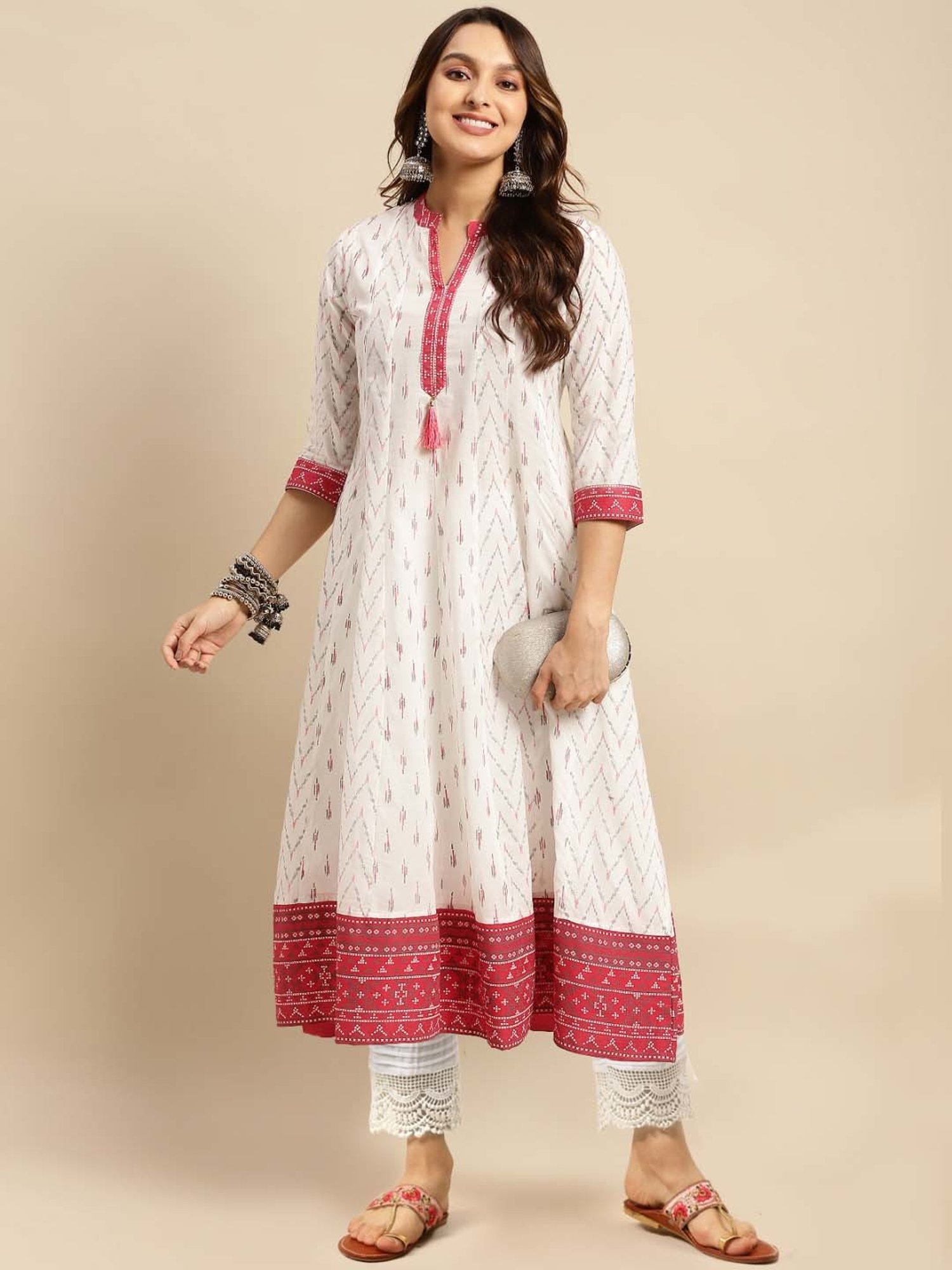 Rangita Off-White Cotton Printed Kurta Pant Set