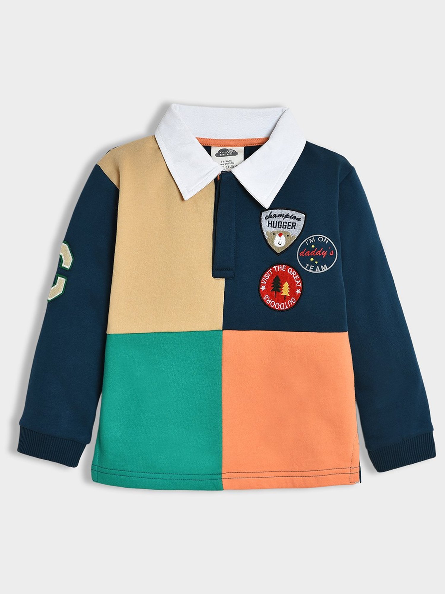 MiArcus Boys Multicolor Color Block Full Sleeves Polo T-Shirt