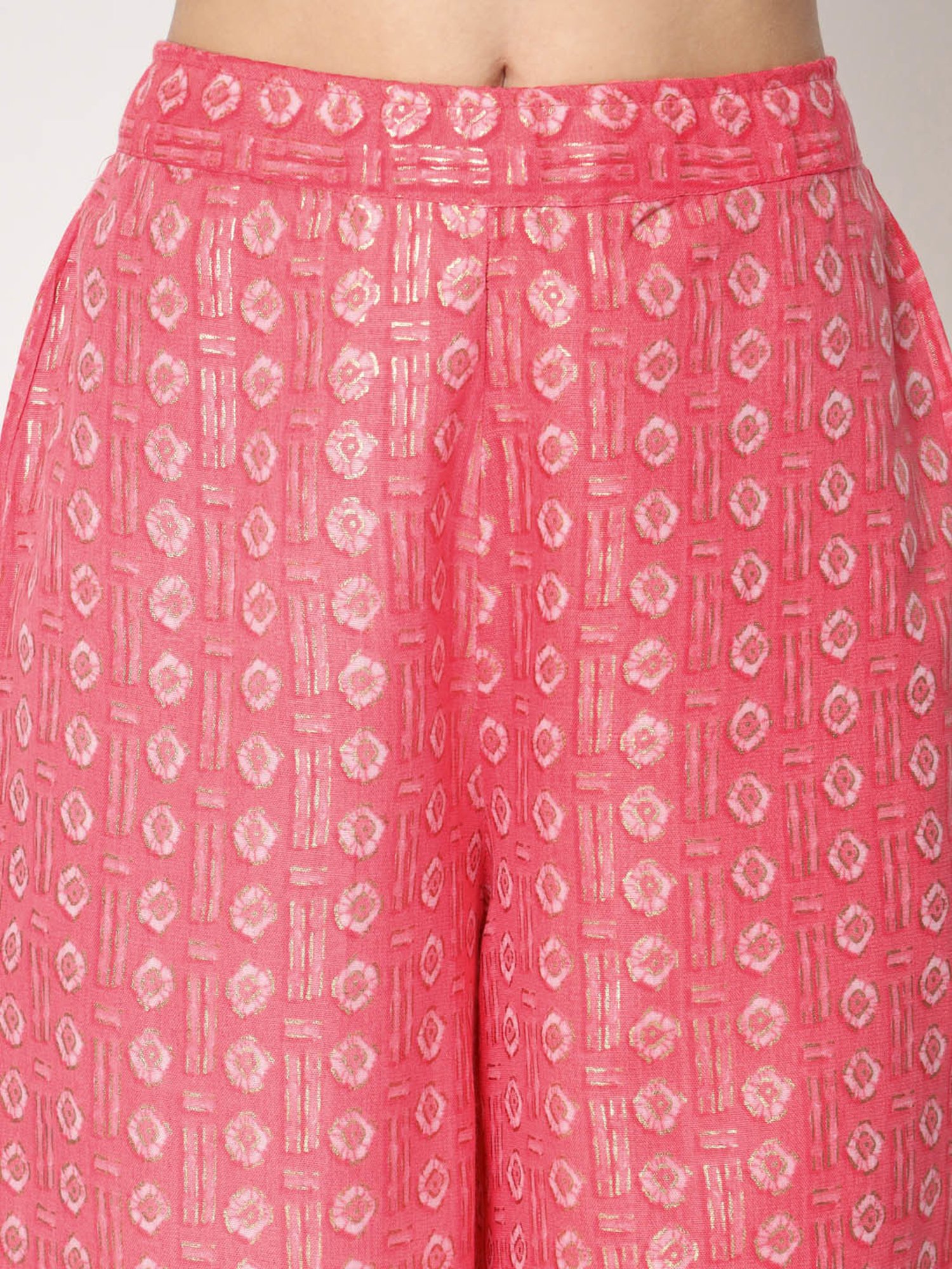 9rasa Pink Cotton Gold Foil Print Palazzos