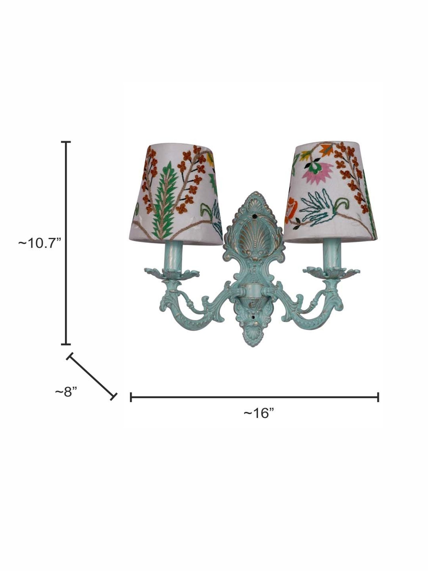 FOS LIGHTING Distressed White & Green Aluminium 2-In-1 Wall Sconce With Fabric Shades
