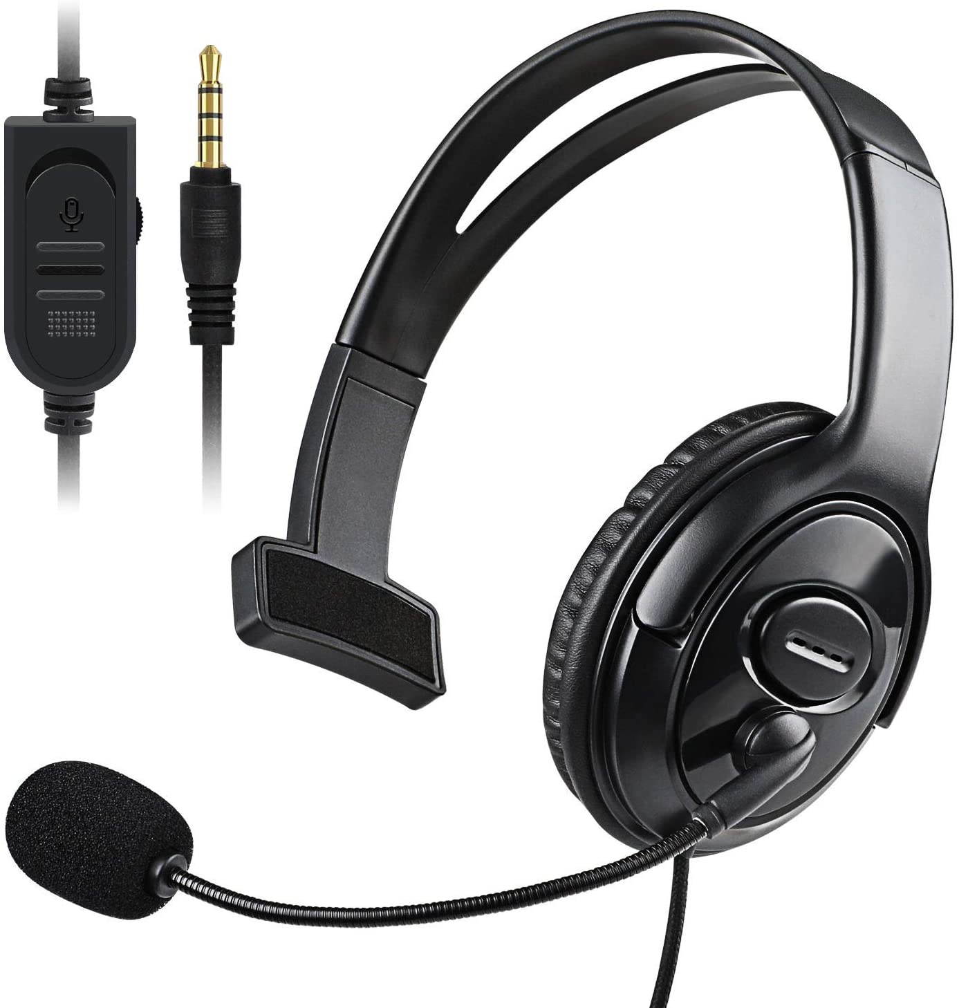 PS5 PS4 Unilateral Headset, 3.5mm Wired Online Gaming One Ear Headphone with Microphone for Sony Playstation 5 4, PS4 Pro PS4 Slim Controller, Nintendo Switch, Laptop, Smartphone, Office Business