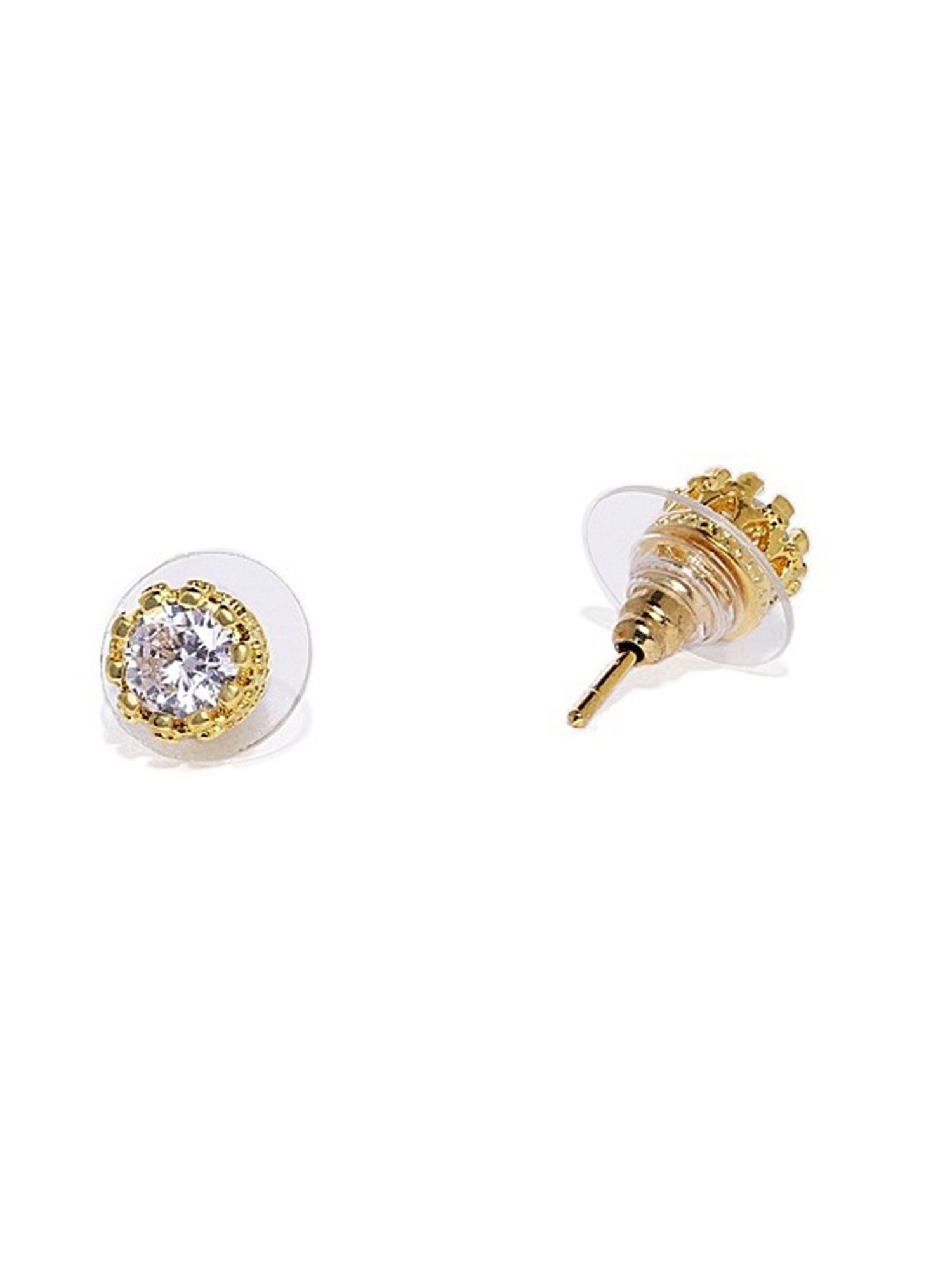 OOMPH Delicate Golden Silver Crown Design Zirconia Stud & Drop Earrings for Women - Set of 2