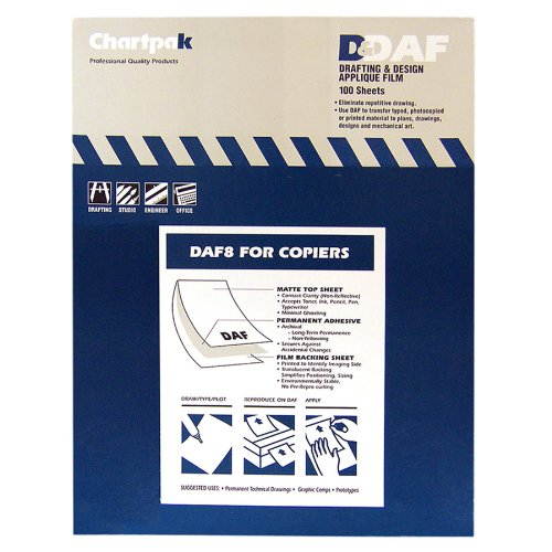 Chartpak Self-Adhesive Drafting Applique Film, 8-1/2 x 11, Clear, 100/Box