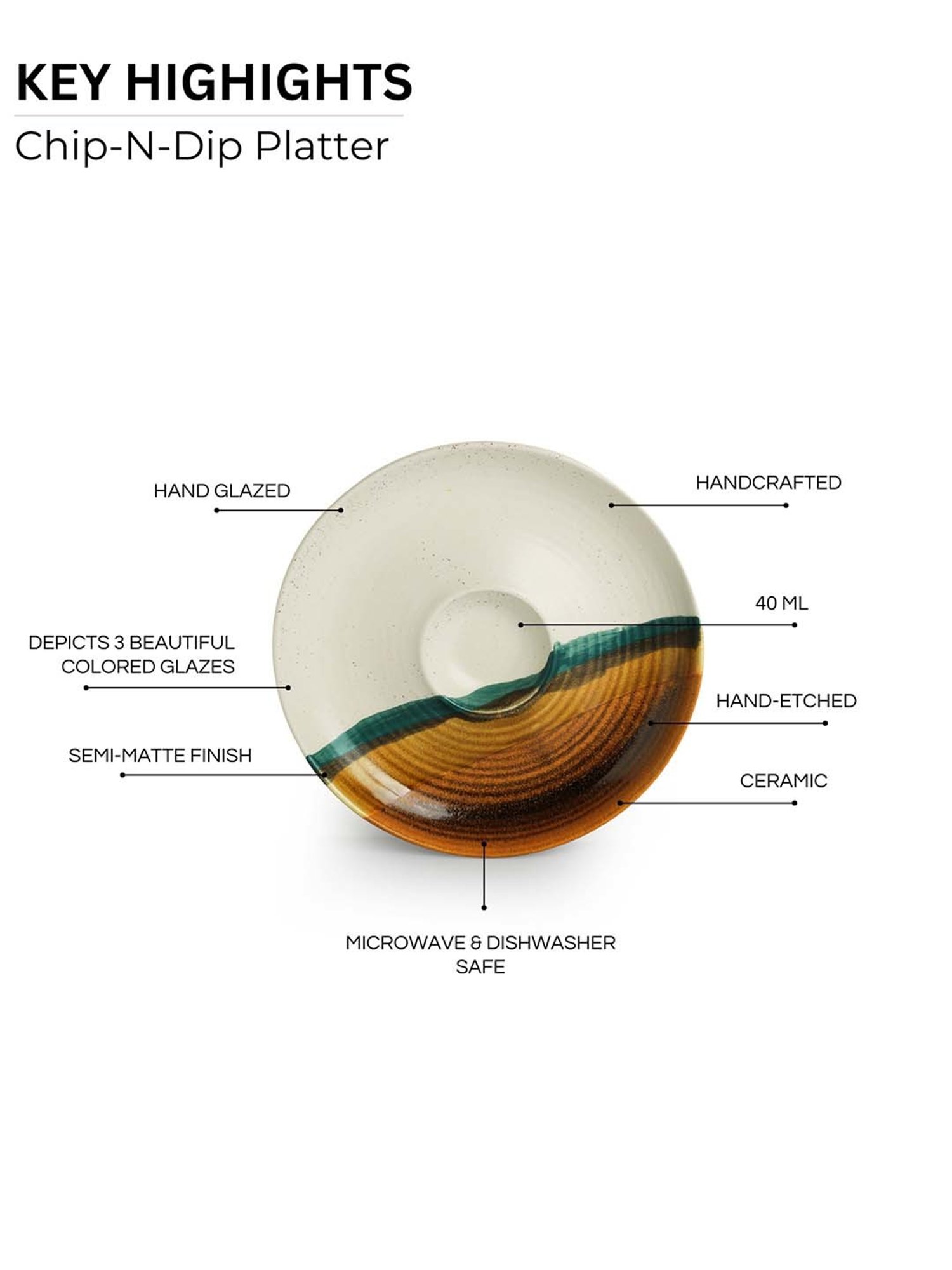 ExclusiveLane Zen Garden Brown & Green Ceramic Hand Glazed Dip Serving Platter (0.04 L)