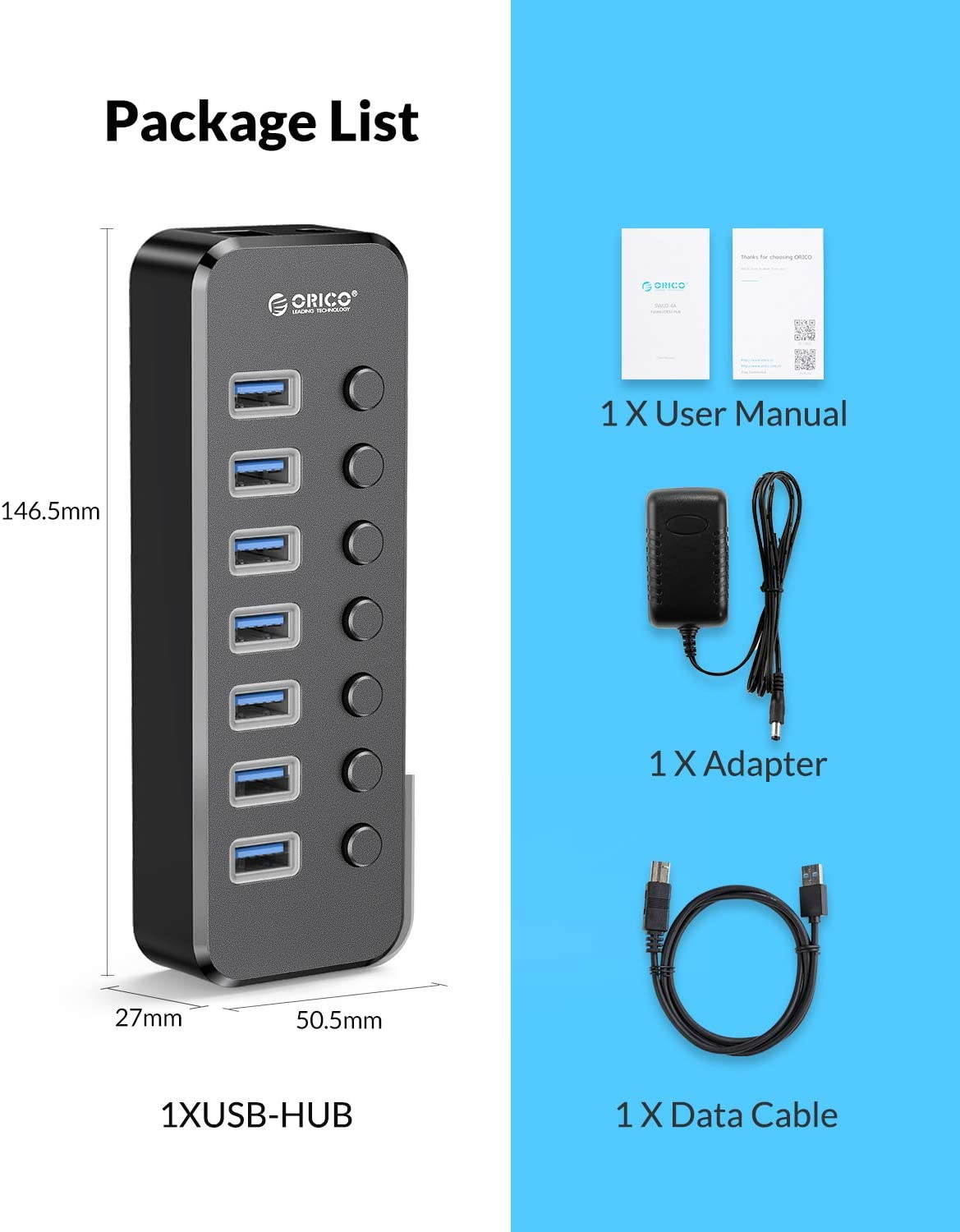 USB 3.0 Hub, Portable SuperSpeed 4 Port USB 3.0 Hub with Built-in Cable , USB Extension Multi-function USB Dock Hot Swapping Support for  Mac, PC, USB Flash Drives and Other Devices
