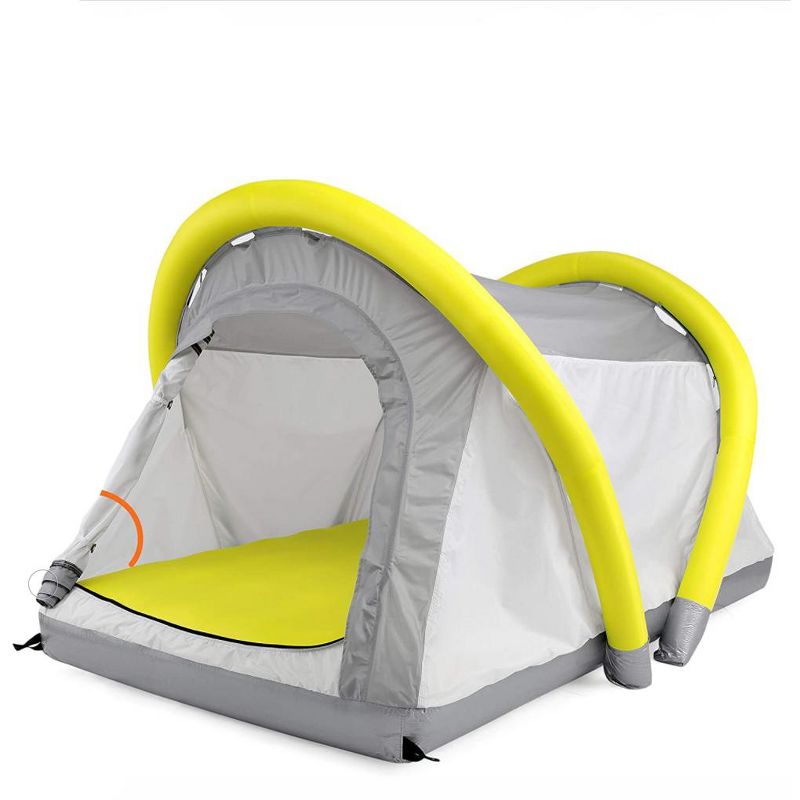 SereneLife SLTENTAIR 2 in 1 Portable Camping Outdoor Indoor Weather Resistant Blow Up Inflatable Airbed Tent Kit with Hand Pump and Carry Bag, Gray