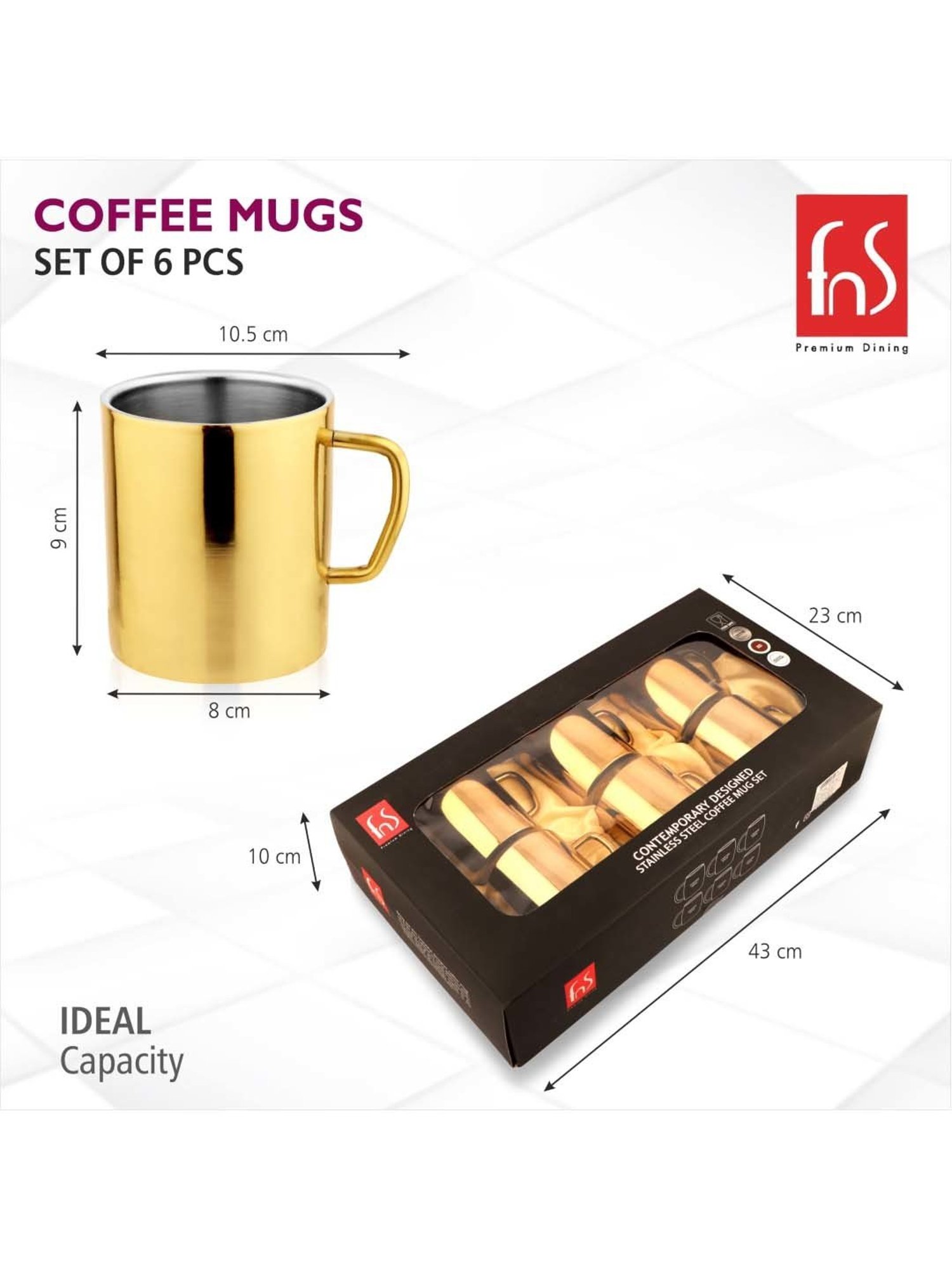 Femora Black Ceramic Coffee Mugs (0.36 L) - Set of 4