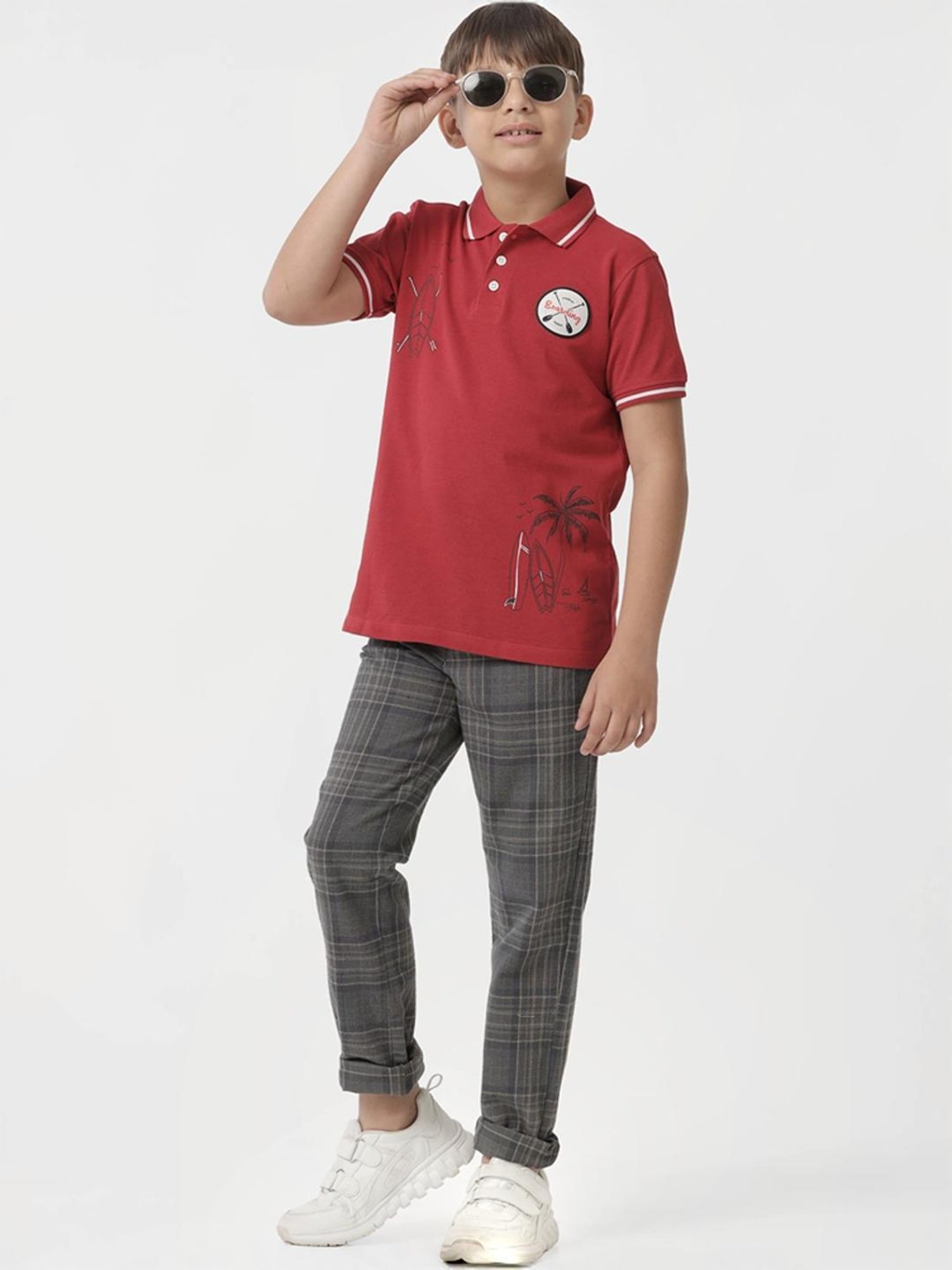 Kate & Oscar Kids Red Cotton Printed Polo T-Shirt