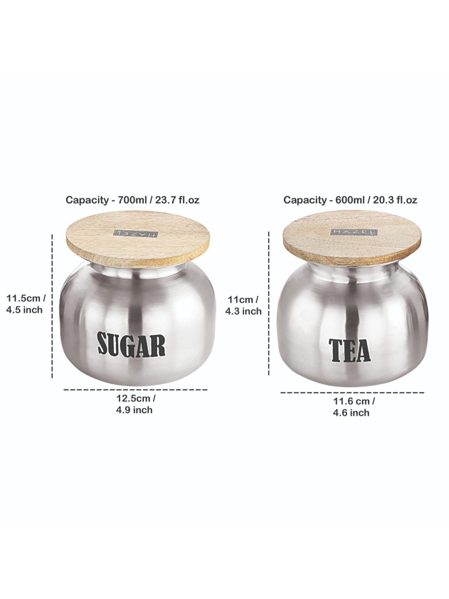 HAZEL Silver Stainless Steel Tea Sugar Containers - Set of 2
