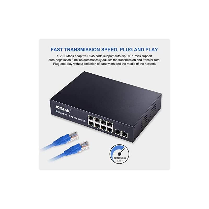 Port Fast Ethernet PoE Switch with 1 Rj-45 Uplink and 1 NVR Port, up to 150W, Plug-and-Play, Lifetime Protection for IPTV, IP Camera, VoIP Phone, WiFi AP
