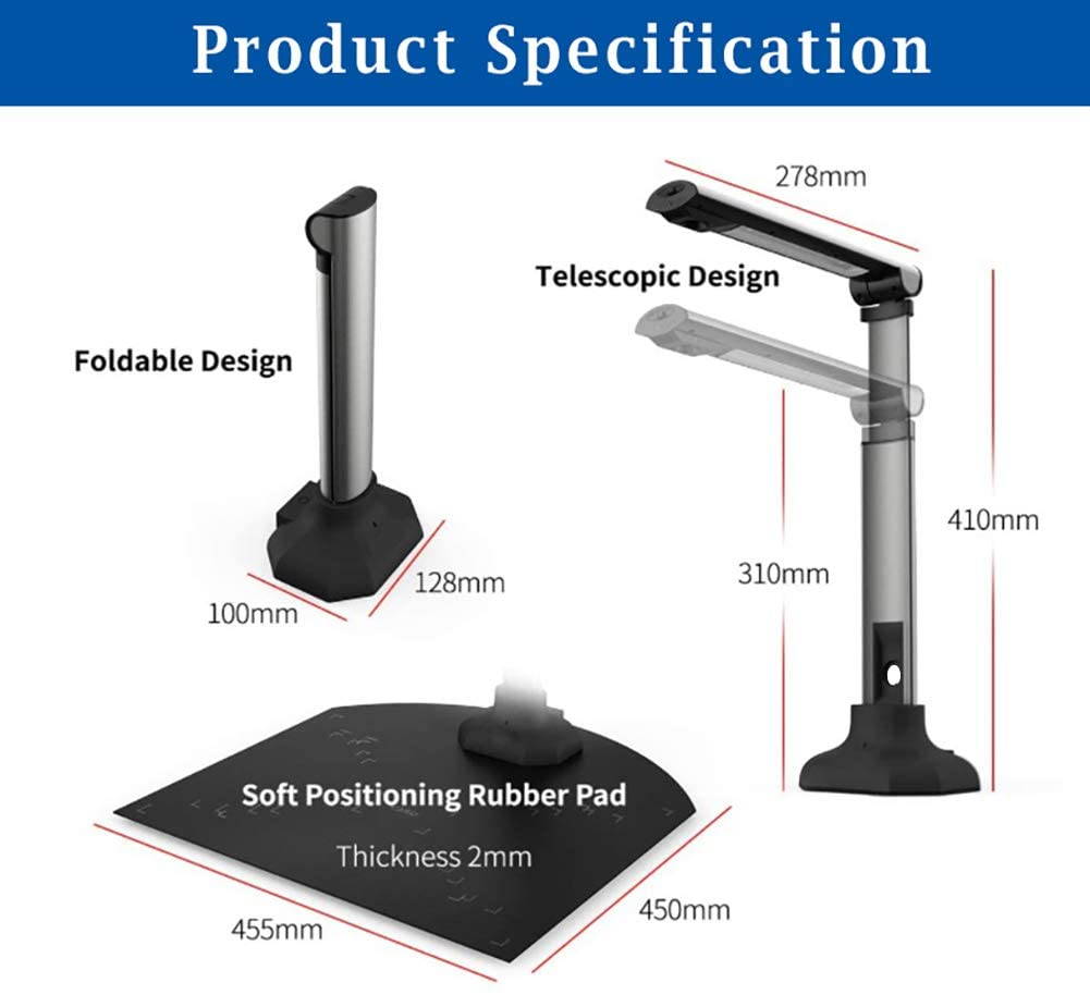 BK52 Professional Document Camera Book Scanner Doc Camera Max Scanning Size A3 with SDK & Twain,Multiple Language OCR, LED Lights, 10 Mega-pixe for Teachers, Laptop, Computer(Only Work with Windows