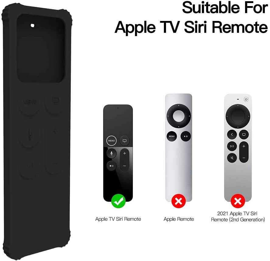 AWINNER Protective Case Compatible for Apple TV 4K/4th/HD Siri Remote (1st Generation) - Lightweight [Anti Slip] Shock Proof Silicone Cover for Apple TV Siri Remote Controller (Black)