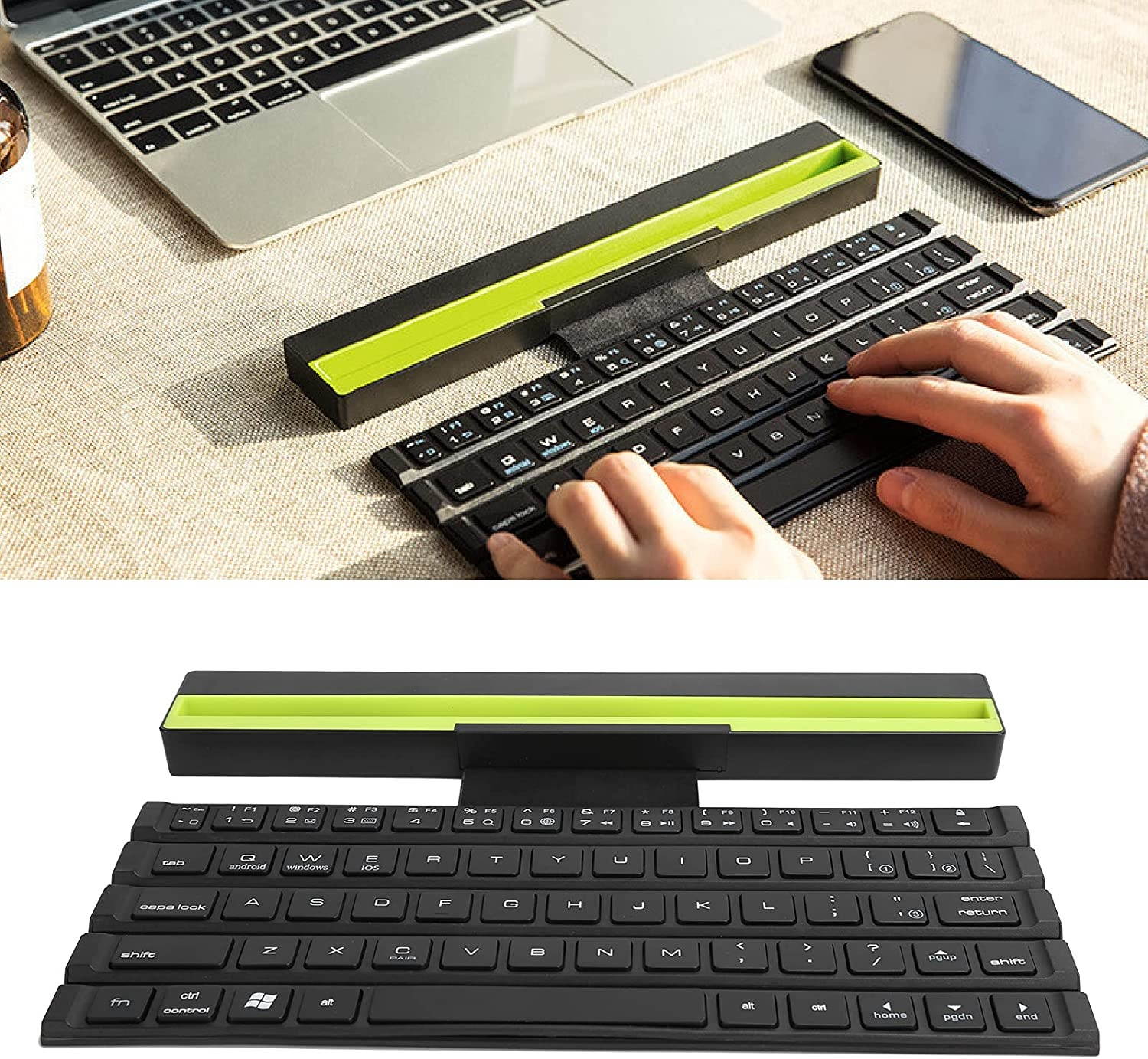Folding Keyboard,Portable Mini Wireless Bluetooth Keyboard with Storage Bag,Smart Magnetic Induction, Suitable for Tablet,Laptop,Smart Phone