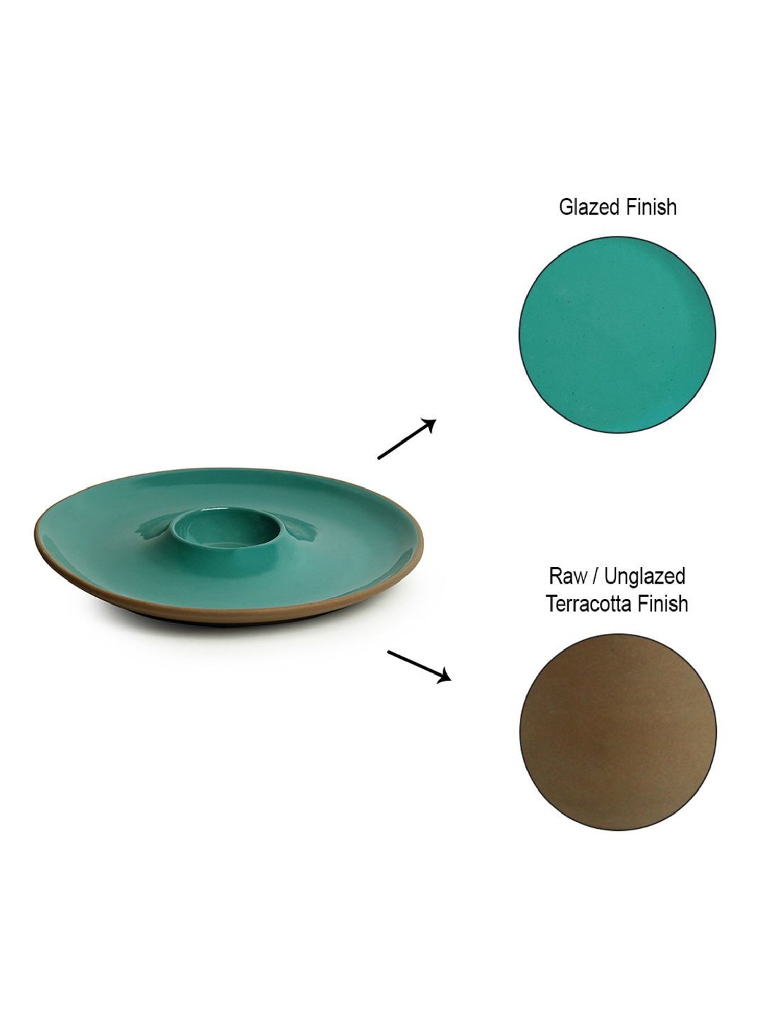 ExclusiveLane 'Earthen Turquoise' Hand Glazed Chip-N-Dip Serving Platter In Ceramic (Microwave Safe)