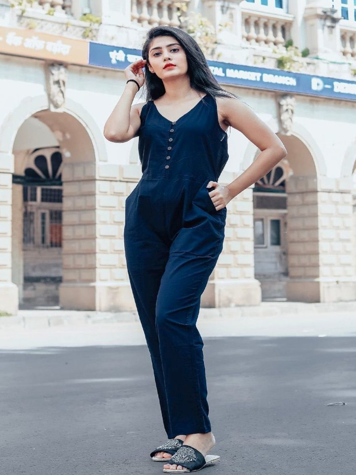 Thread and Button Royal Blue Jumpsuit