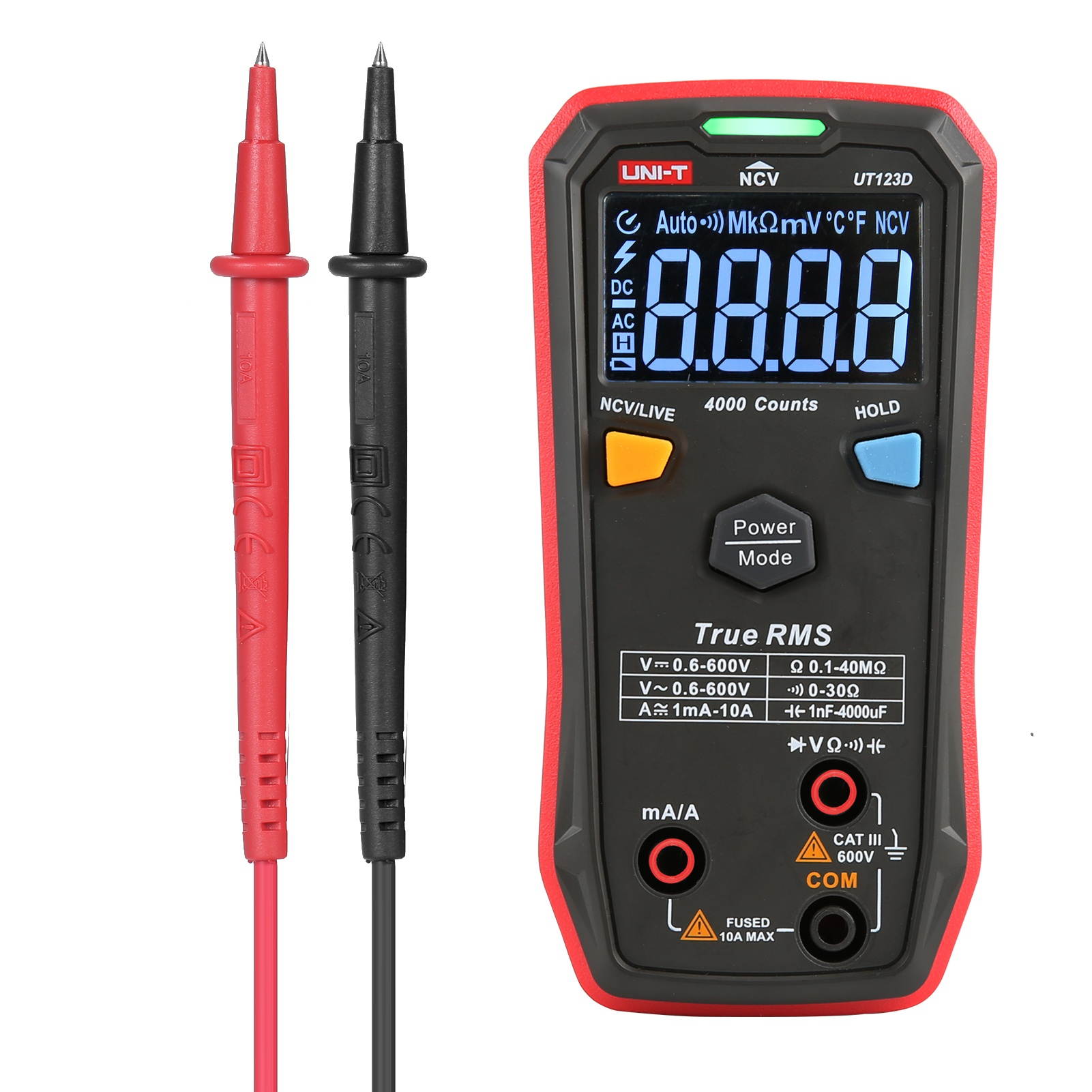 UNI-T Palm-sized Digital Multimeter AC/DC True-RMS Multimeter 4mF(4000uF) Large Capacitance Meter Auto-ranging Multi Tester with Resistance Capacitance Diode Continuity NCV Live Wire Tests