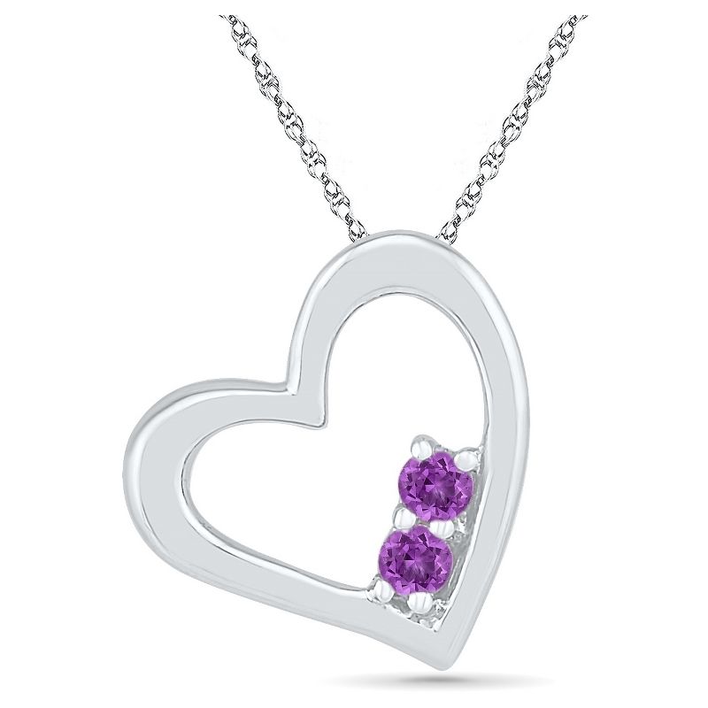 Natural Amethyst Prong Set Two-stone in Heart Pendant in Sterling Silver