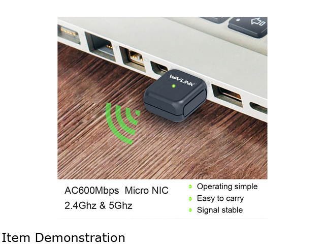 Wavlink AC650 USB WiFi Adapter 650Mbps WiFi Card Dual Band 2.4GHz/5GHz 802.11 ac/a/b/g/n WEP, WPA/WPA2 thernet Network LAN Card, Mini Size Easy Set Up Support Windows 10 / 7 / XP / 8.x / Mac OS X