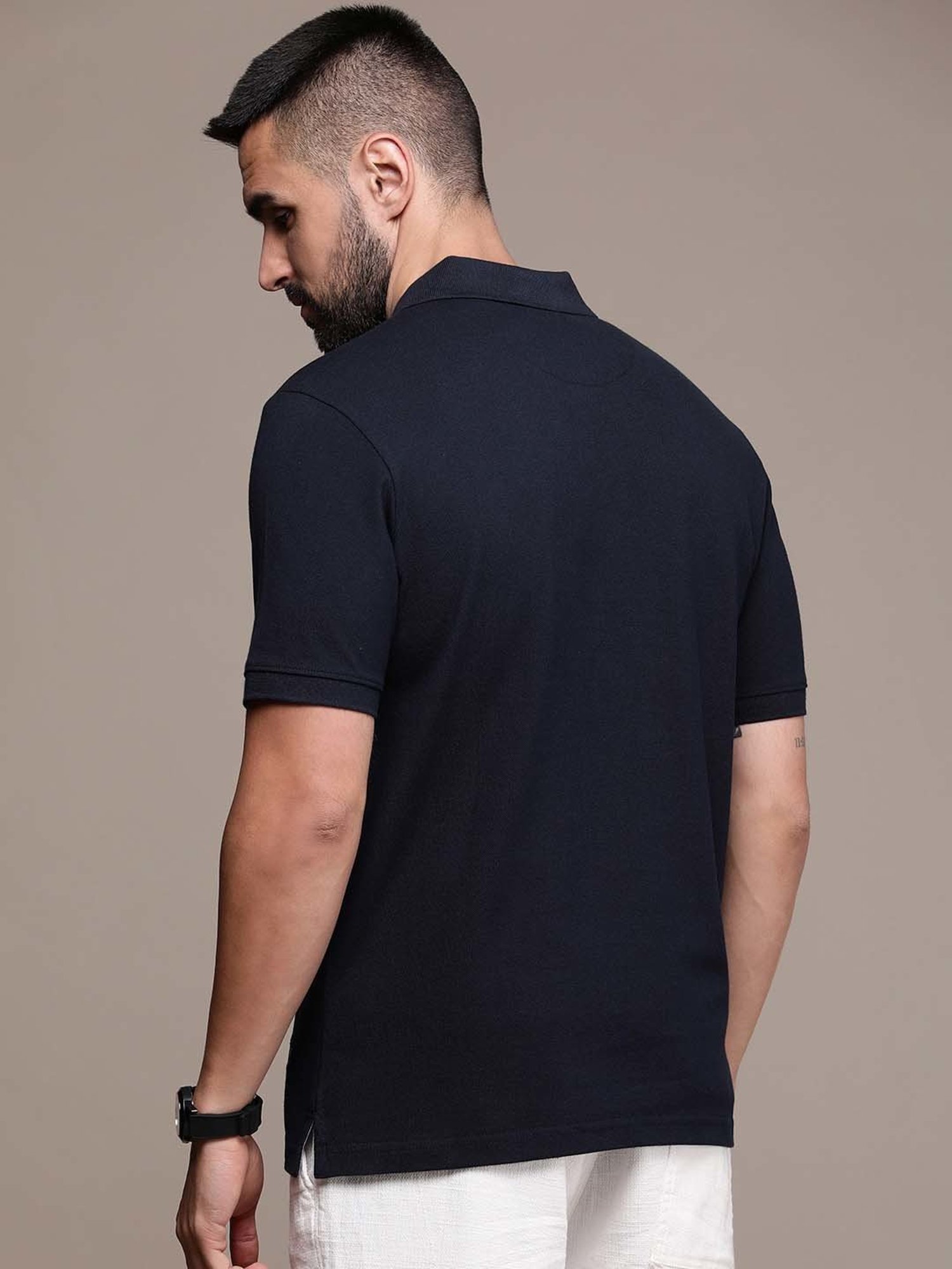 Burnt Umber Navy Regular Fit Embroidered Polo T-Shirt