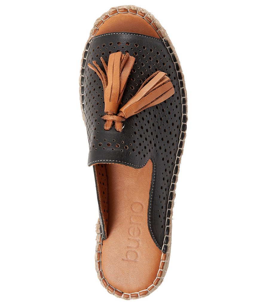 Bueno Navar Perforated Leather Tasseled Espadrille Slides
