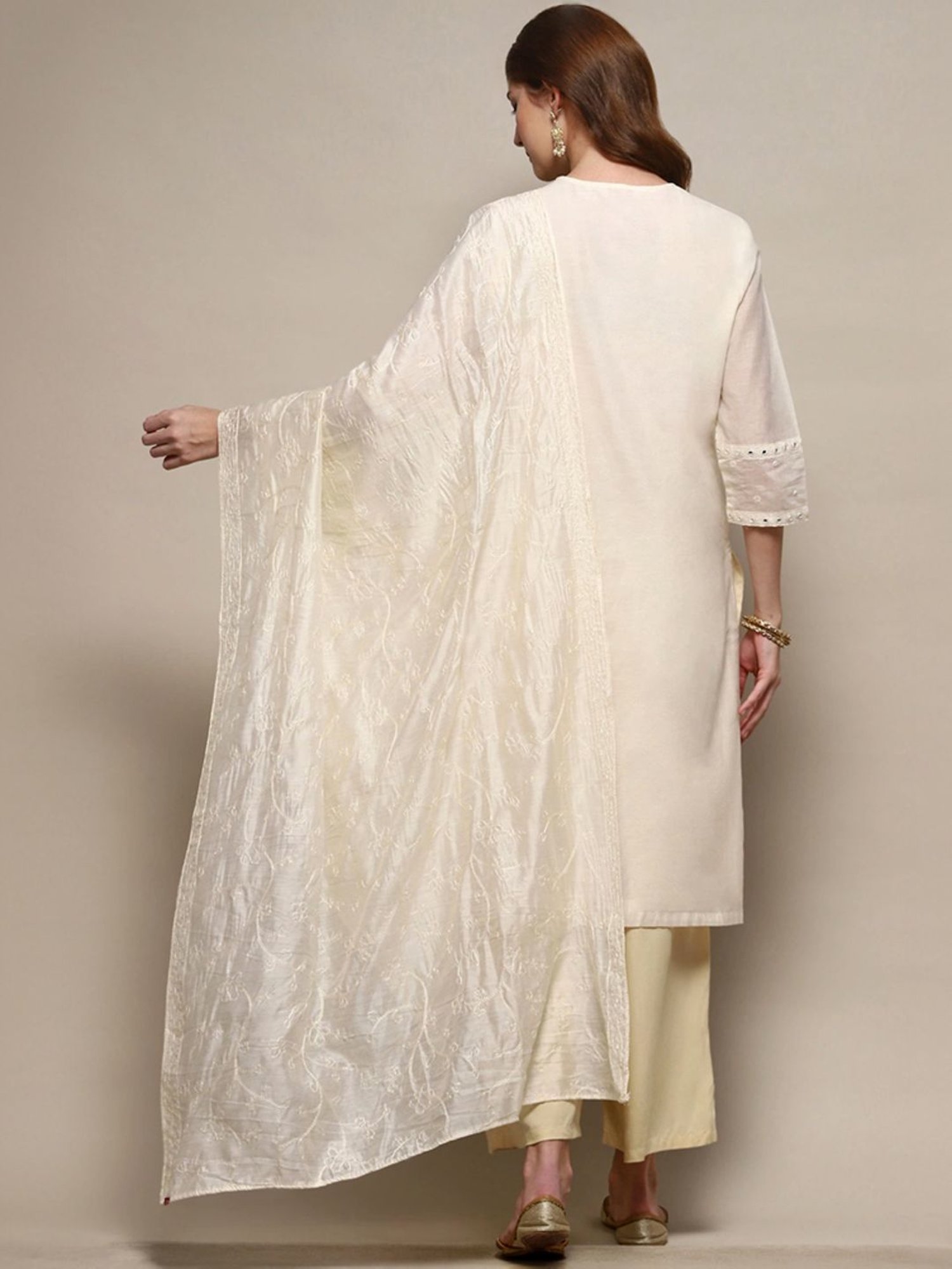 Biba Off-White Embroidered Dupatta