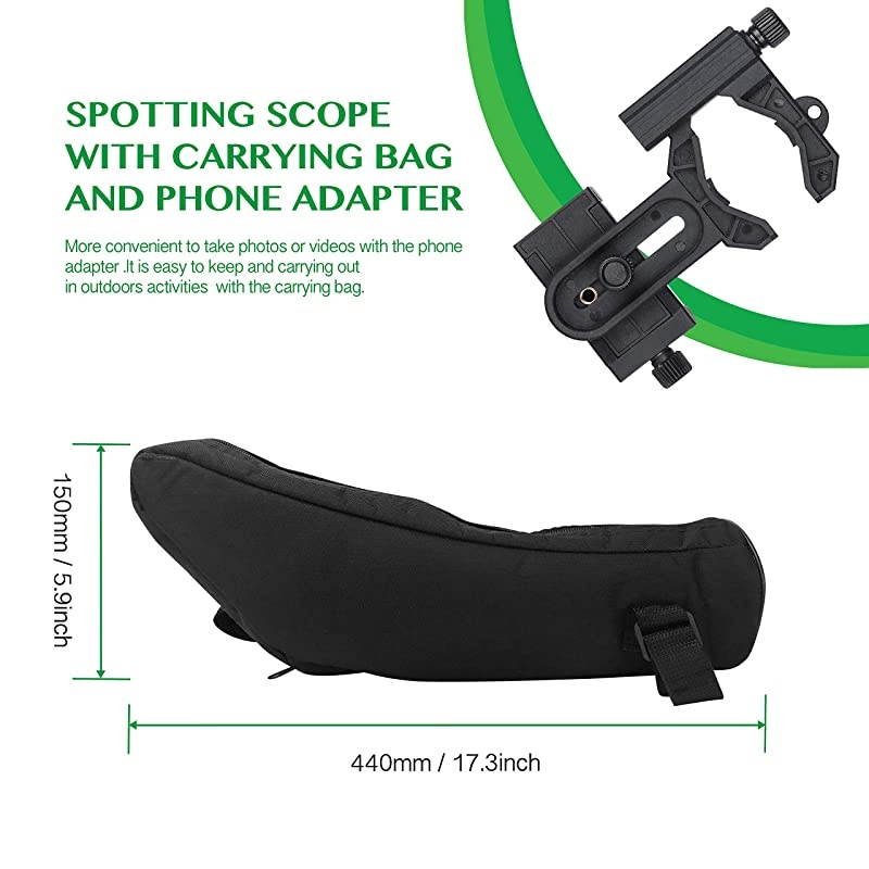 Spotting Scope 2060X80 with Tripod Phone Adapter Case  Sighting Hunting Bird Watching Waterproof Fogproof FMC BAK4 45&deg;Angled Monocular Telescope