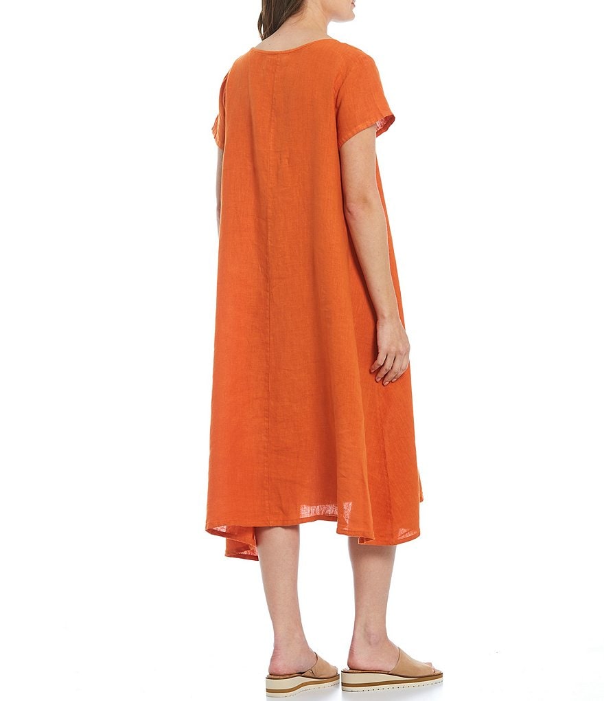 Bryn Walker Winslow Light Linen Round Neck Short Sleeve Oversized Fit Sharkbite Hem Swing Dress