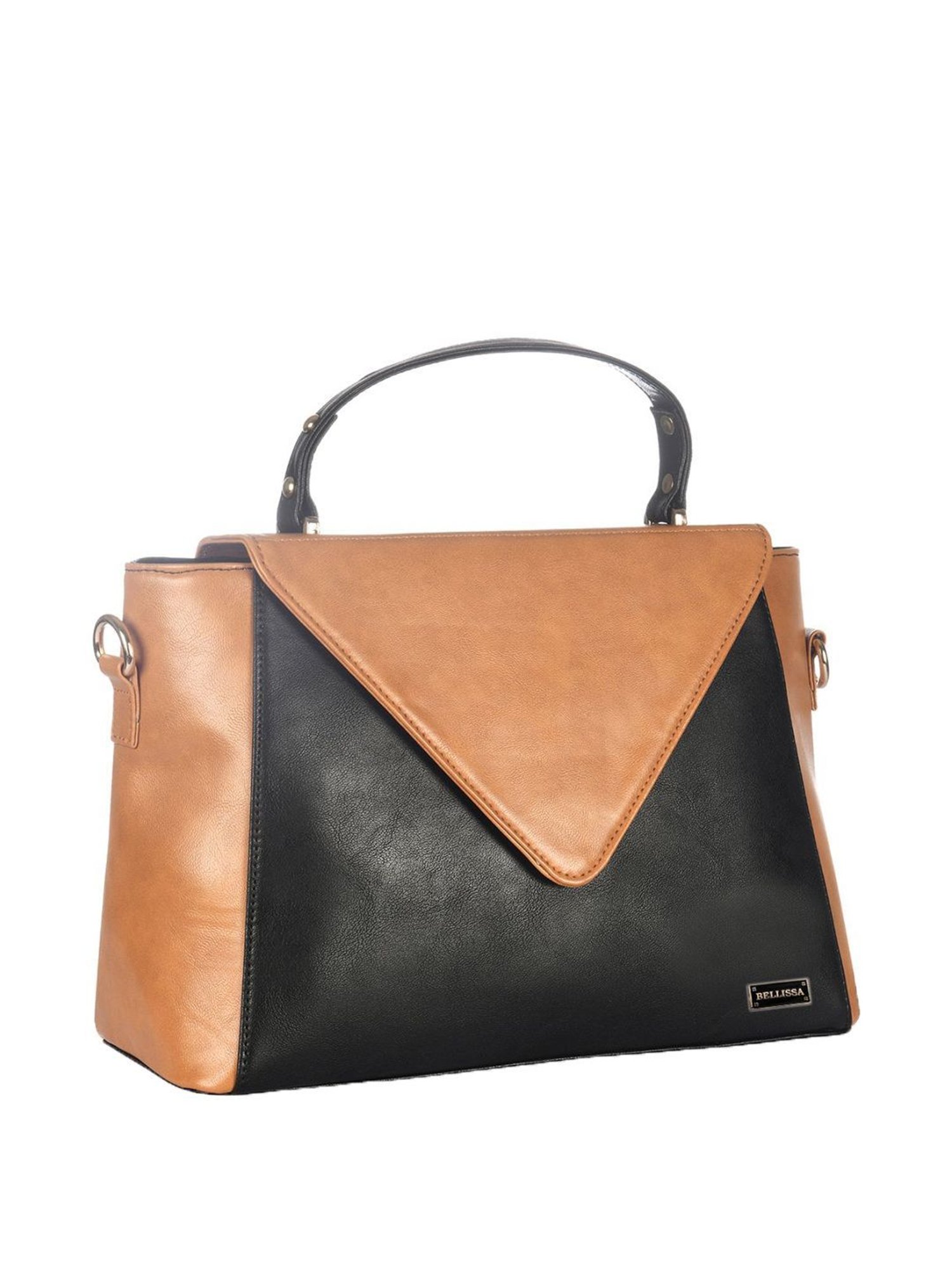 Bellissa Tan Color Block Medium Satchel Handbag