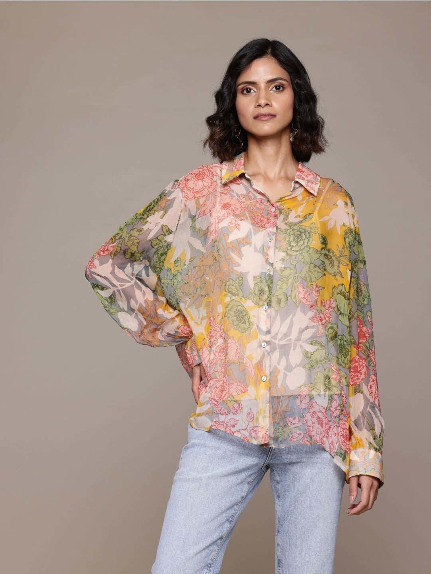 Label Ritu Kumar Multicolored Floral Print Shirt With Camisole