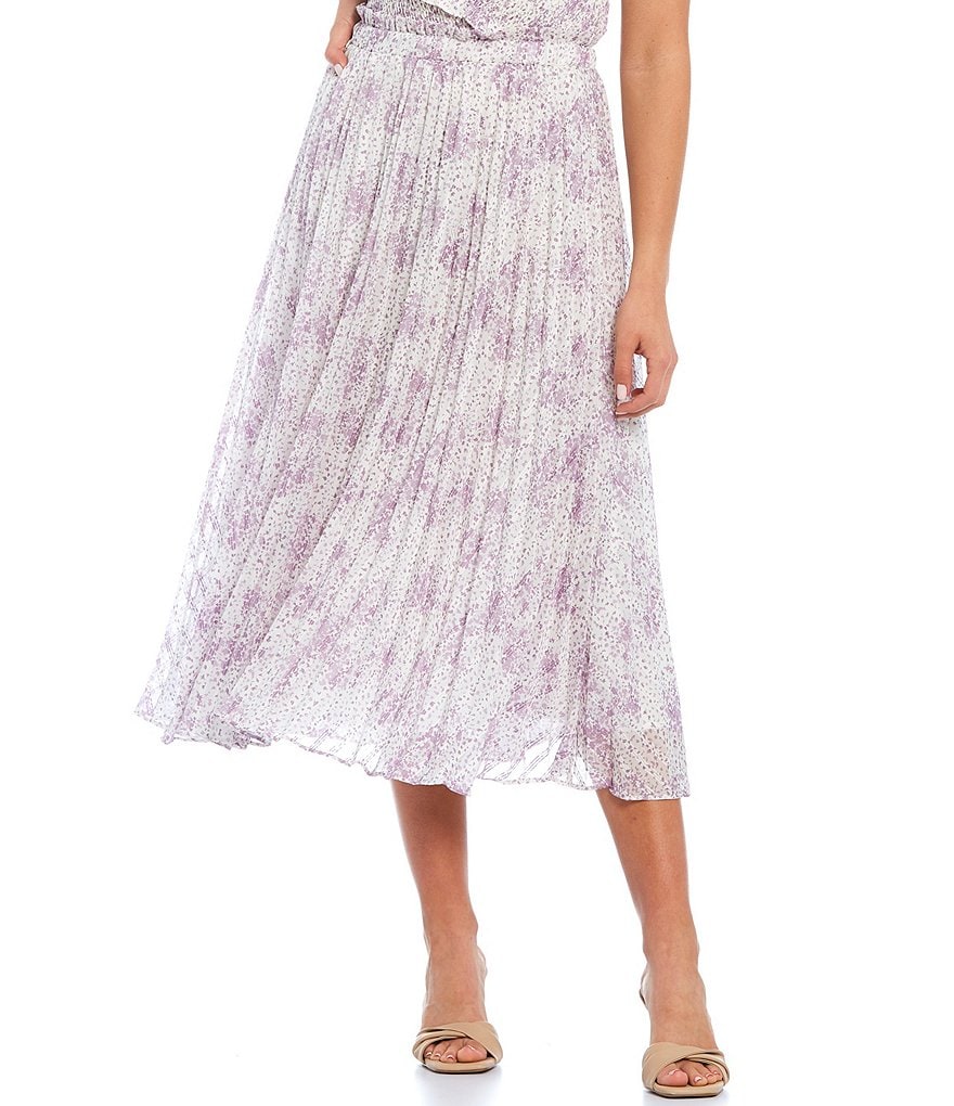 Lucy Paris Mikaela Floral Print Pull-On Coordinating Pleated Skirt
