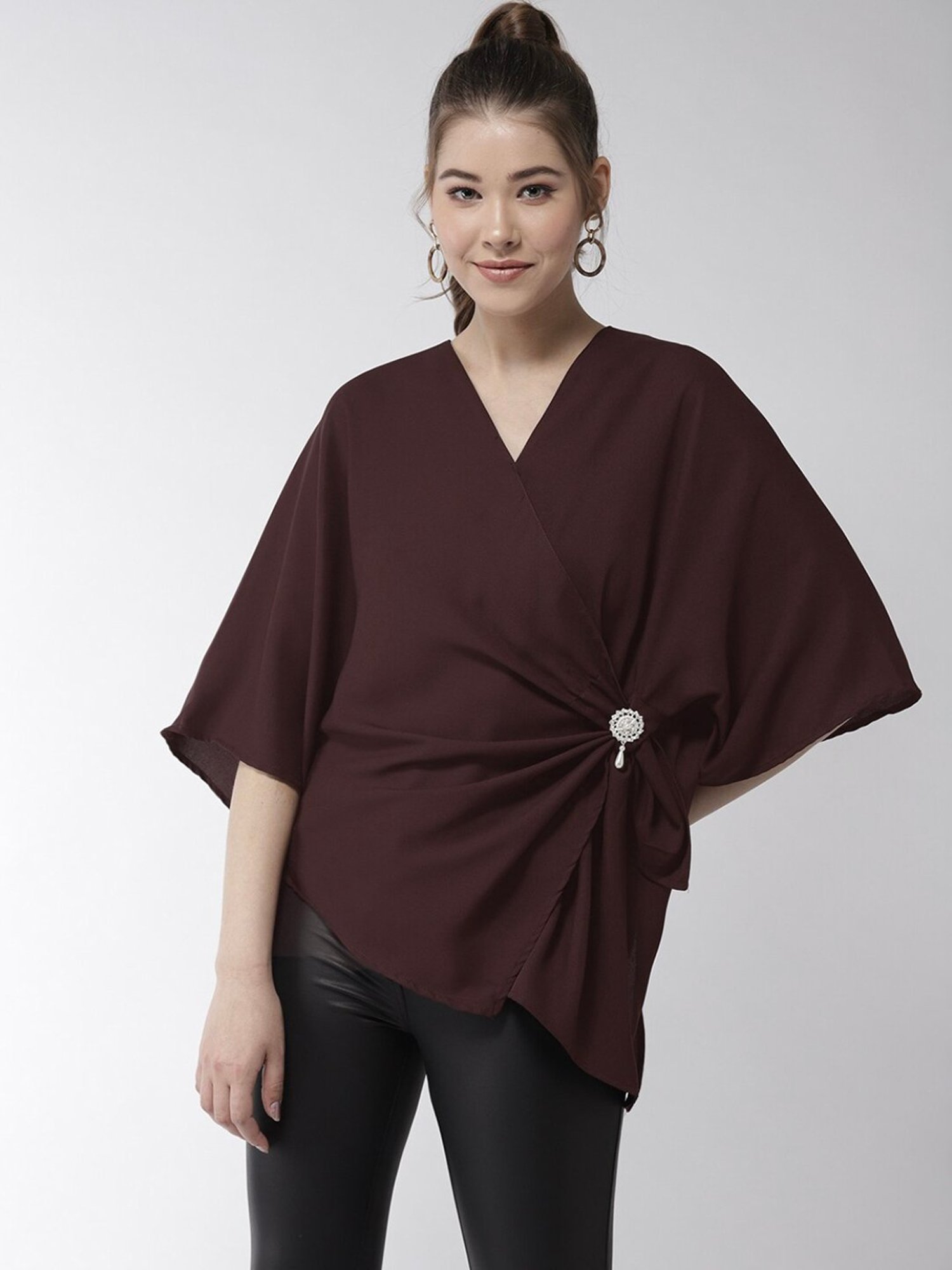 StyleStone Maroon Wrap Top With Brooch